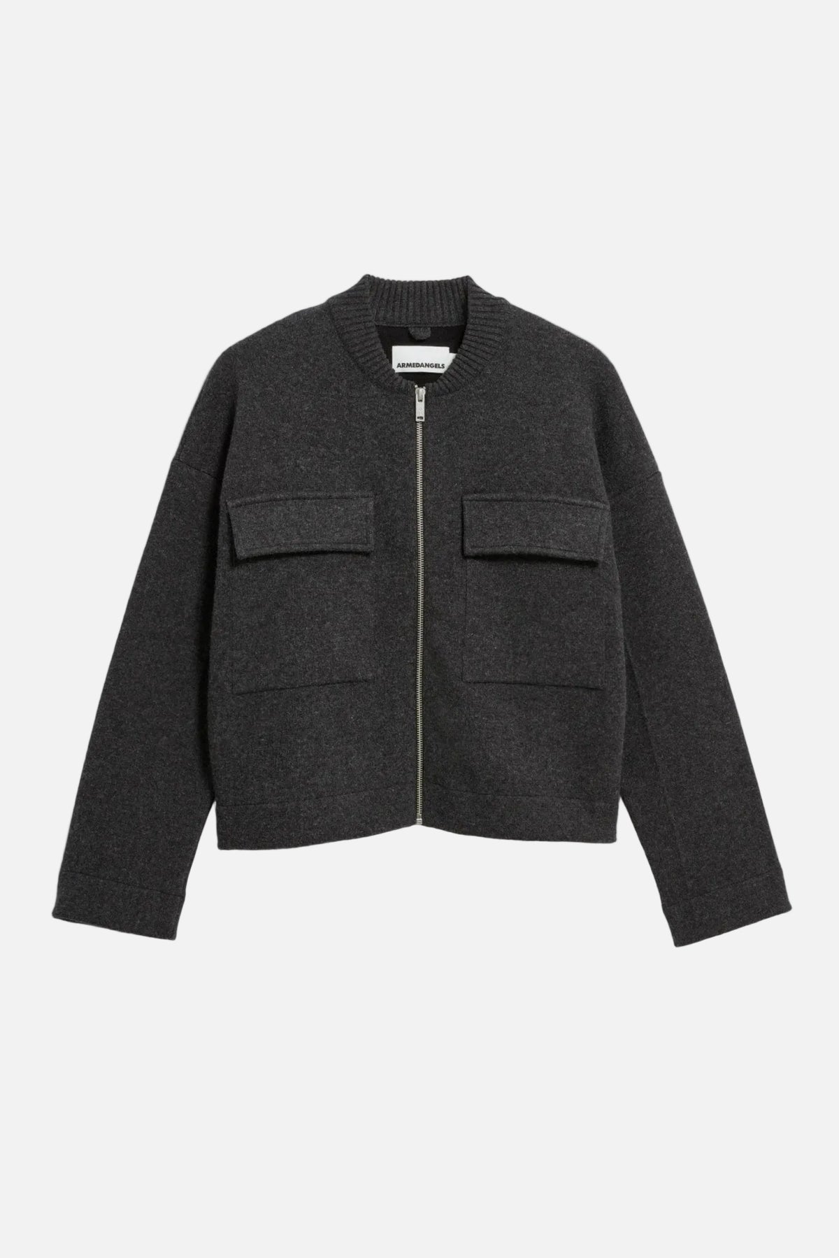 ARMEDANGELS-Cotton-Wool Bomber Knit Jacket-Steel Melange-BACKYARD