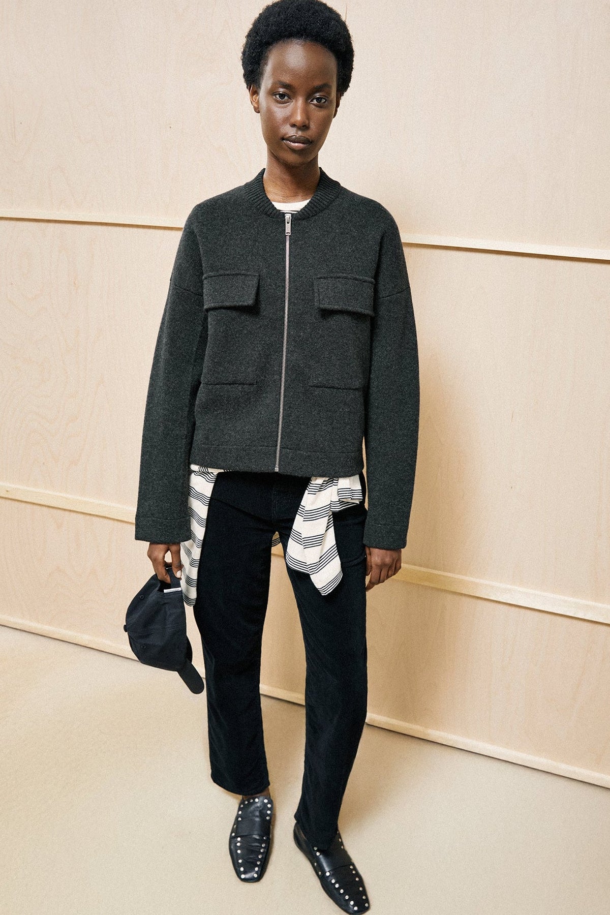 ARMEDANGELS-Cotton-Wool Bomber Knit Jacket-Steel Melange-BACKYARD