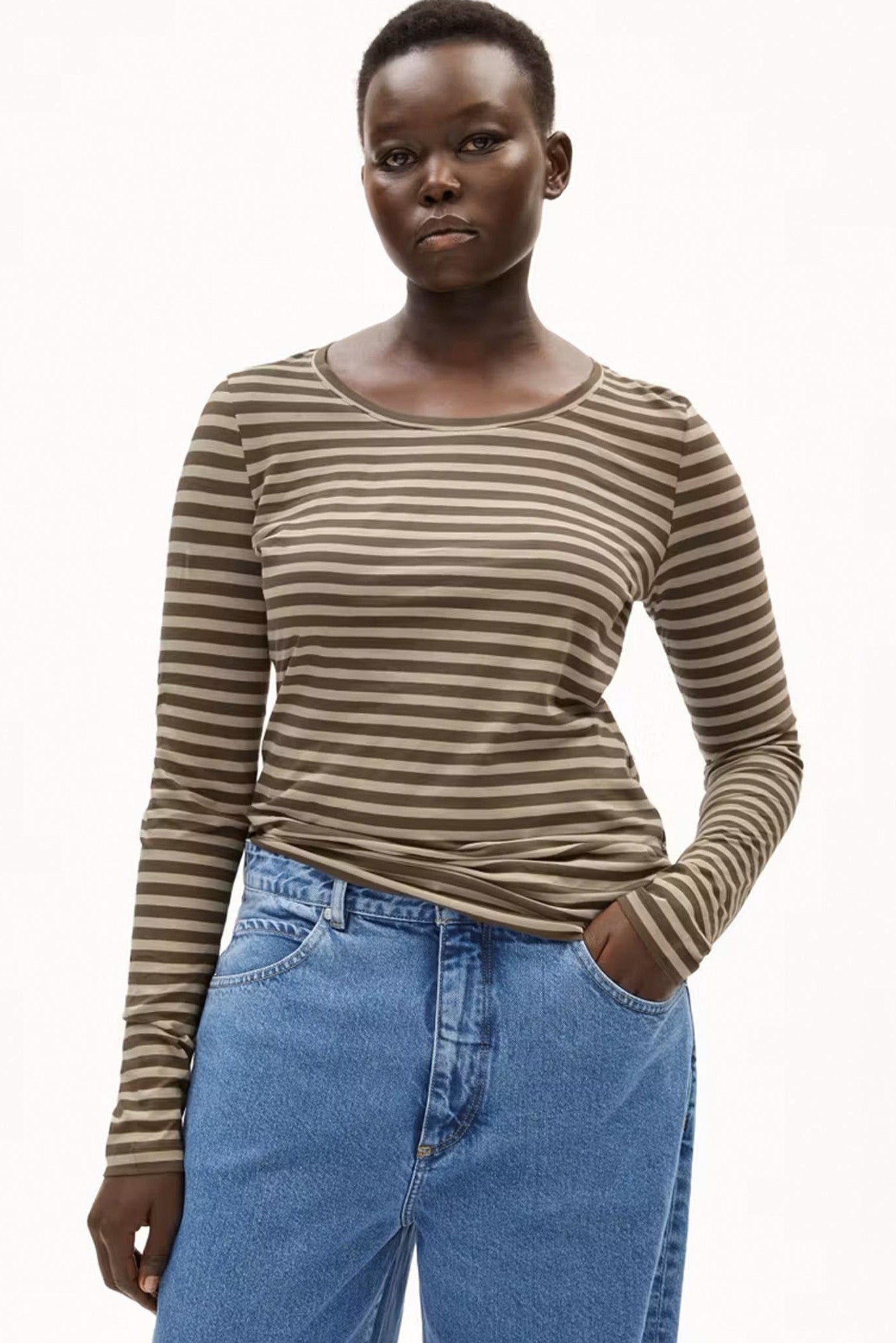 ARMEDANGELS - Enriccaa Stripes - Gravel Dried Moss - BACKYARD