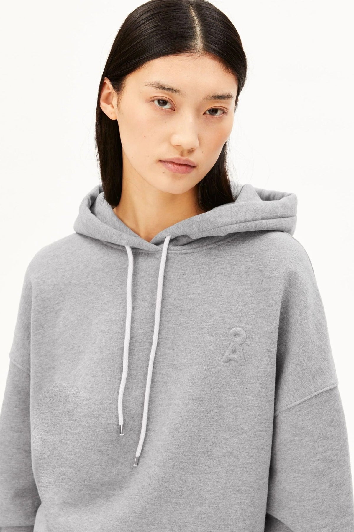 ARMEDANGELS-Iconic Å Open Edge Hoodie-Silver Melange-BACKYARD
