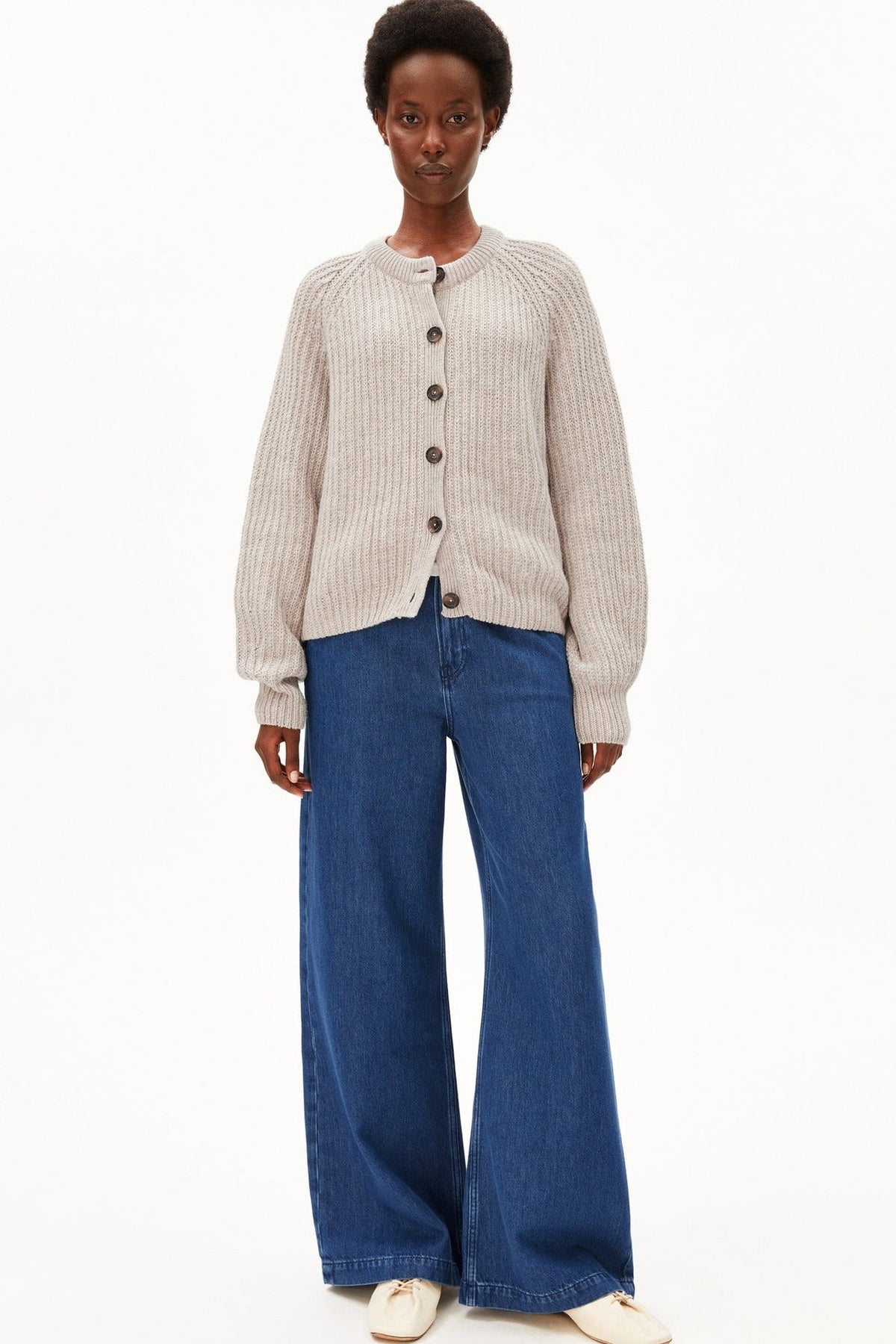 ARMEDANGELS-Rib Knit Cardigan-Honey Melange-BACKYARD