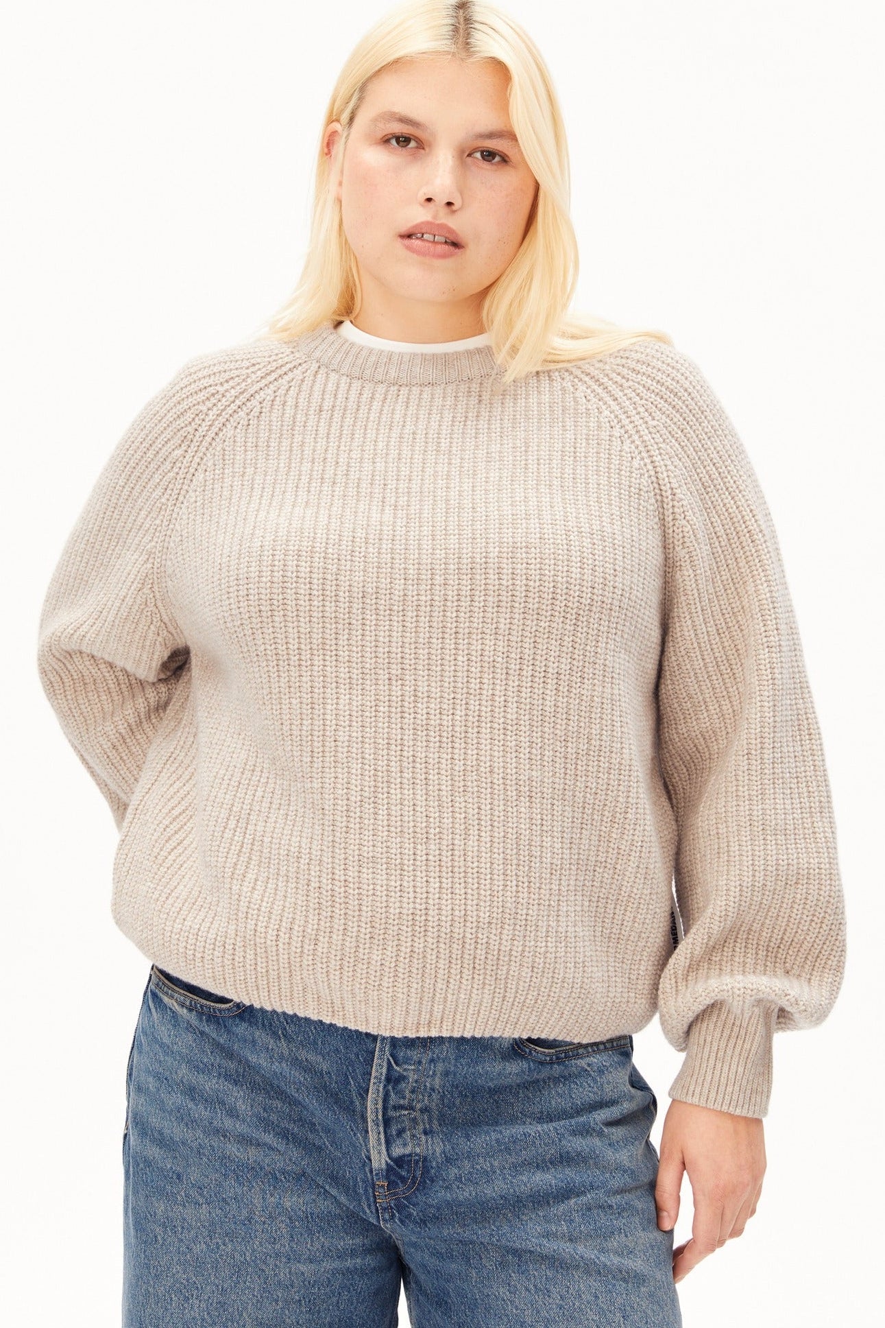 ARMEDANGELS-Rib Knit Sweater-Honey Melange-BACKYARD