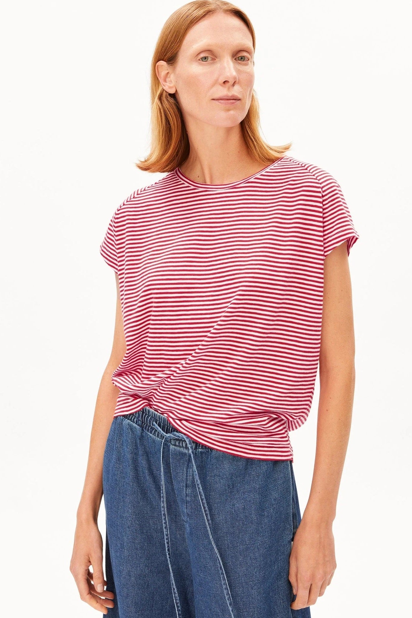 ARMEDANGELS - Slub Jersey Stripe - Pink Mist Mars Red - BACKYARD