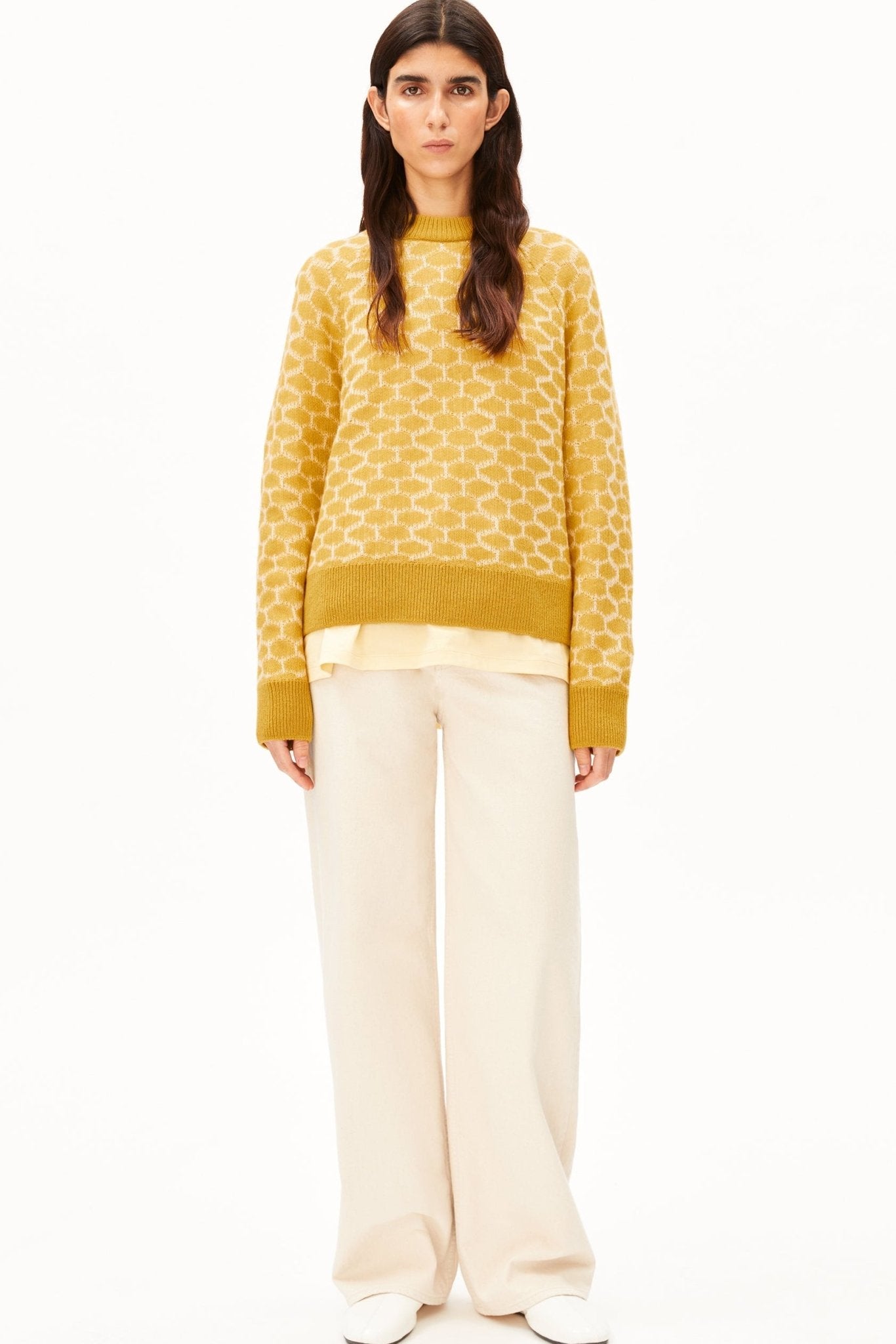 ARMEDANGELS-Wool Multi Dots Knit Sweater-Mosslace Oatmilk-BACKYARD