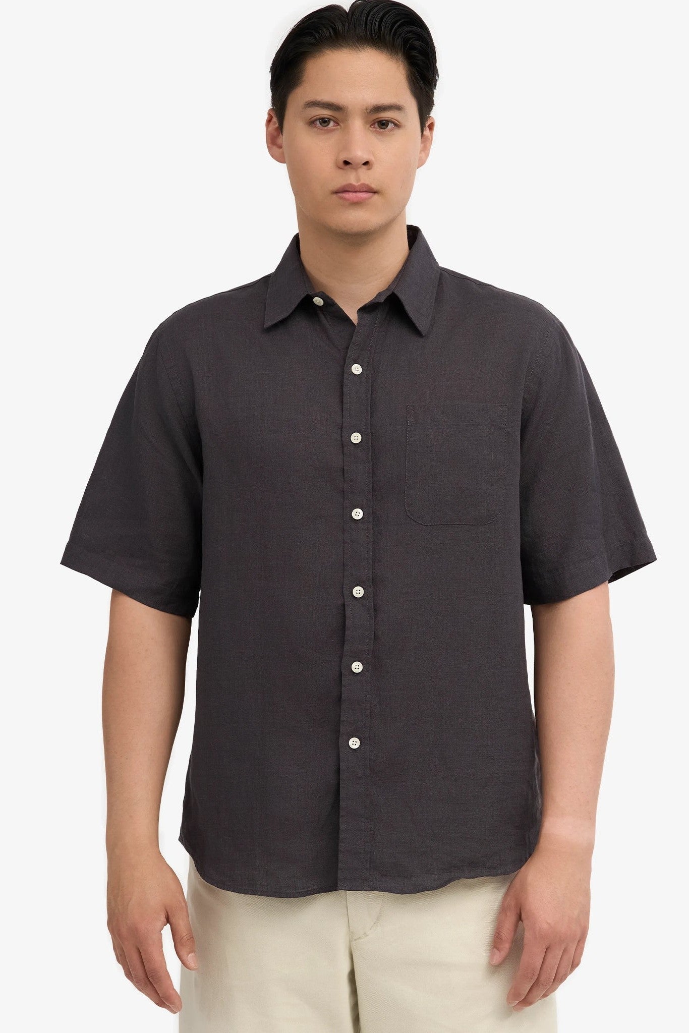 COLORFUL STANDARD - Linen S/S Shirt - Lava Grey - BACKYARD