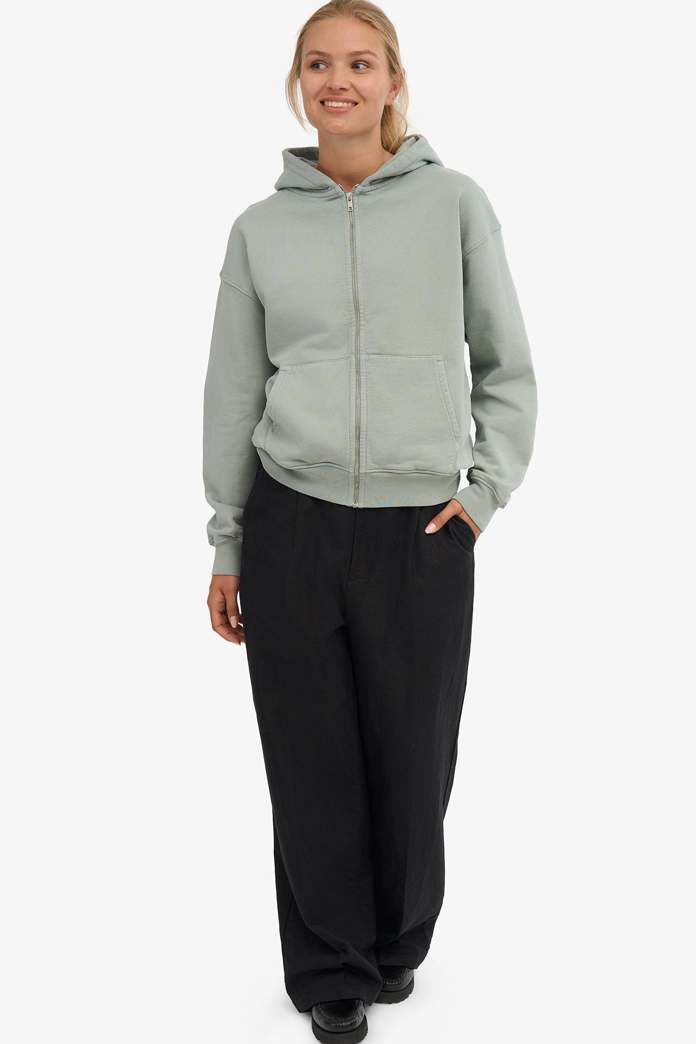 COLORFUL STANDARD - Organic Oversized Zip Hood - Steel Blue - BACKYARD