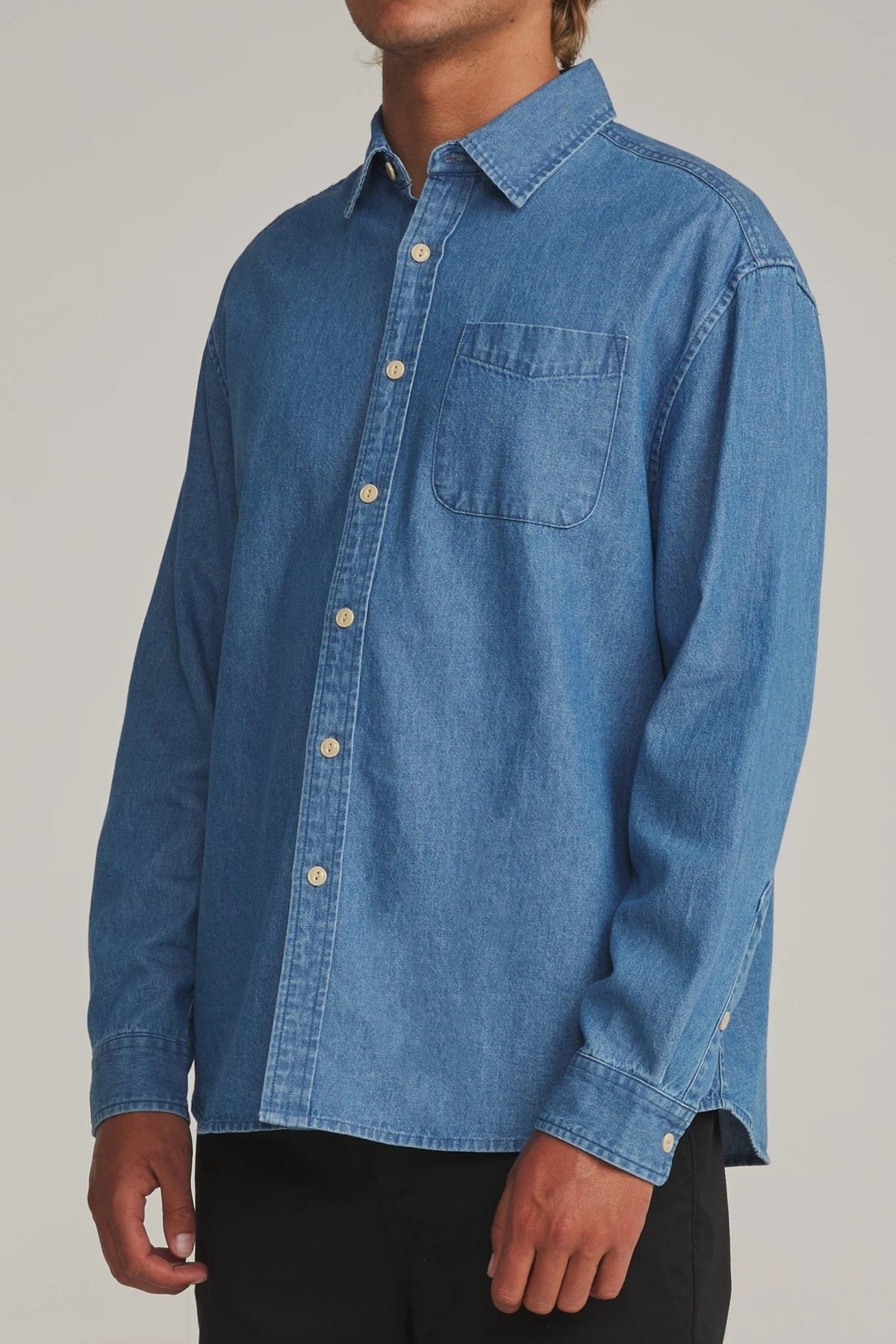 KATIN-Henry Denim Shirt-Medium Indigo-BACKYARD