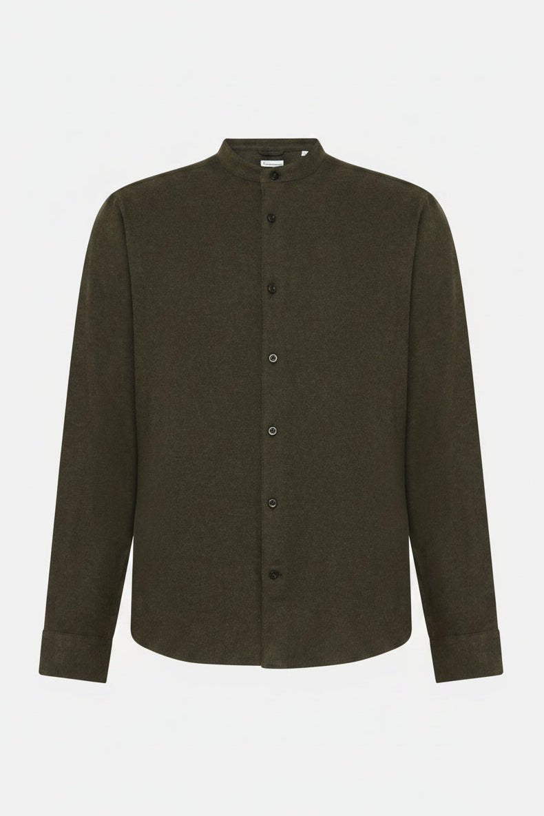 KNOWLEDGE COTTON-Arch Regular Flannel Shirt-Forrest Night-BACKYARD