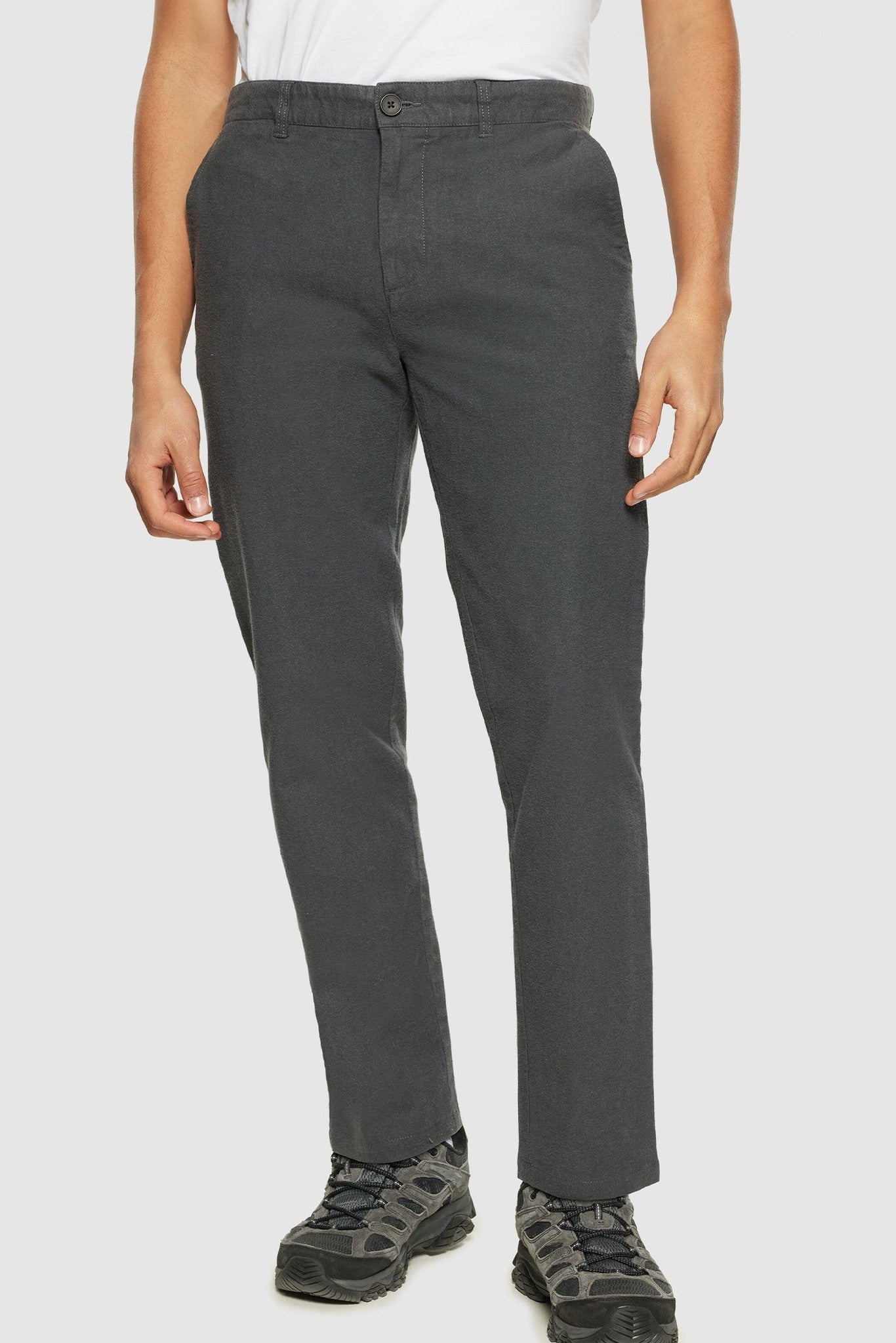 KNOWLEDGE COTTON - Chuck Regular Flannel Chino Pants - Gray Pinstripe - BACKYARD