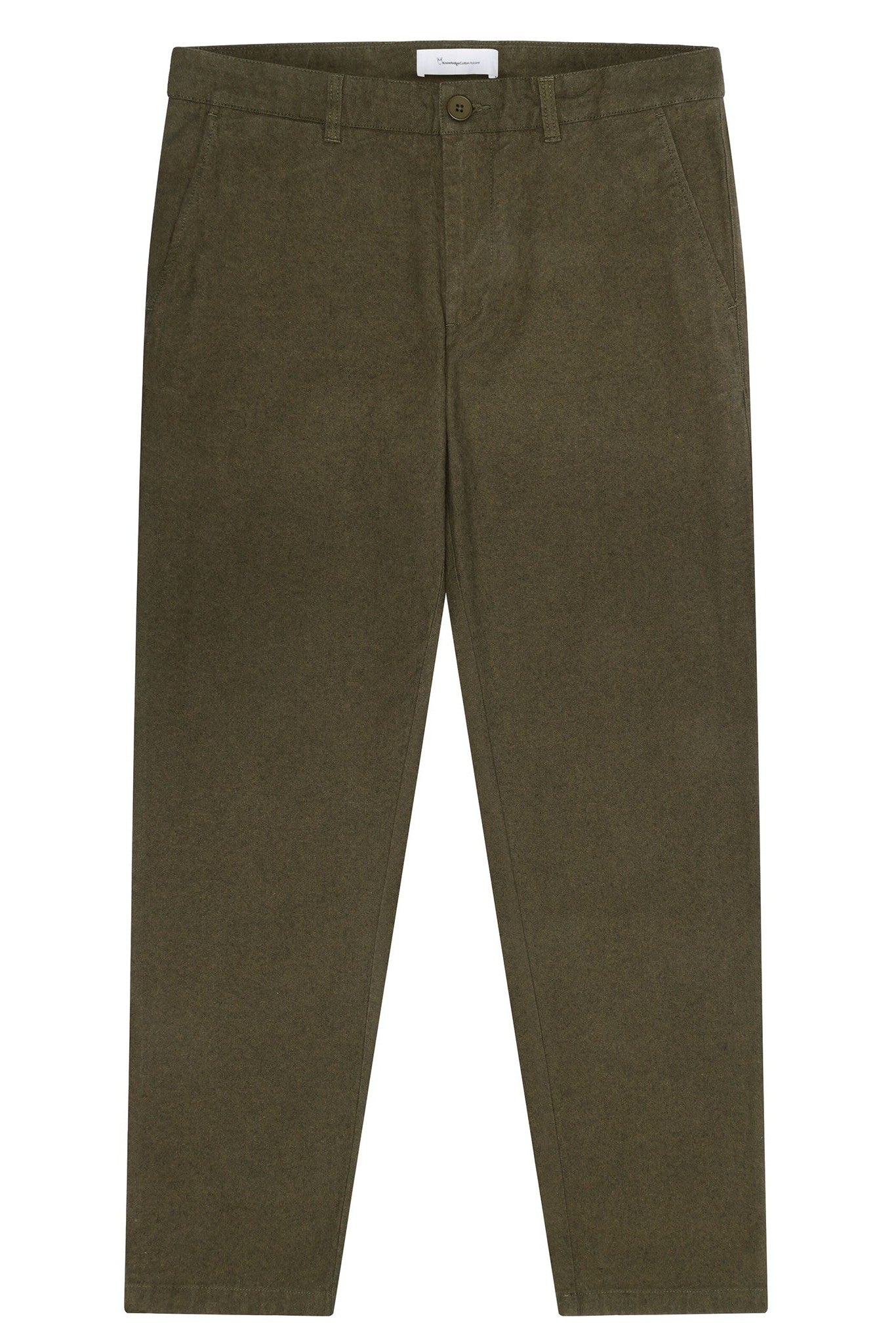 KNOWLEDGE COTTON - Chuck Regular Flannel Chino Pants - Dark Olive - BACKYARD