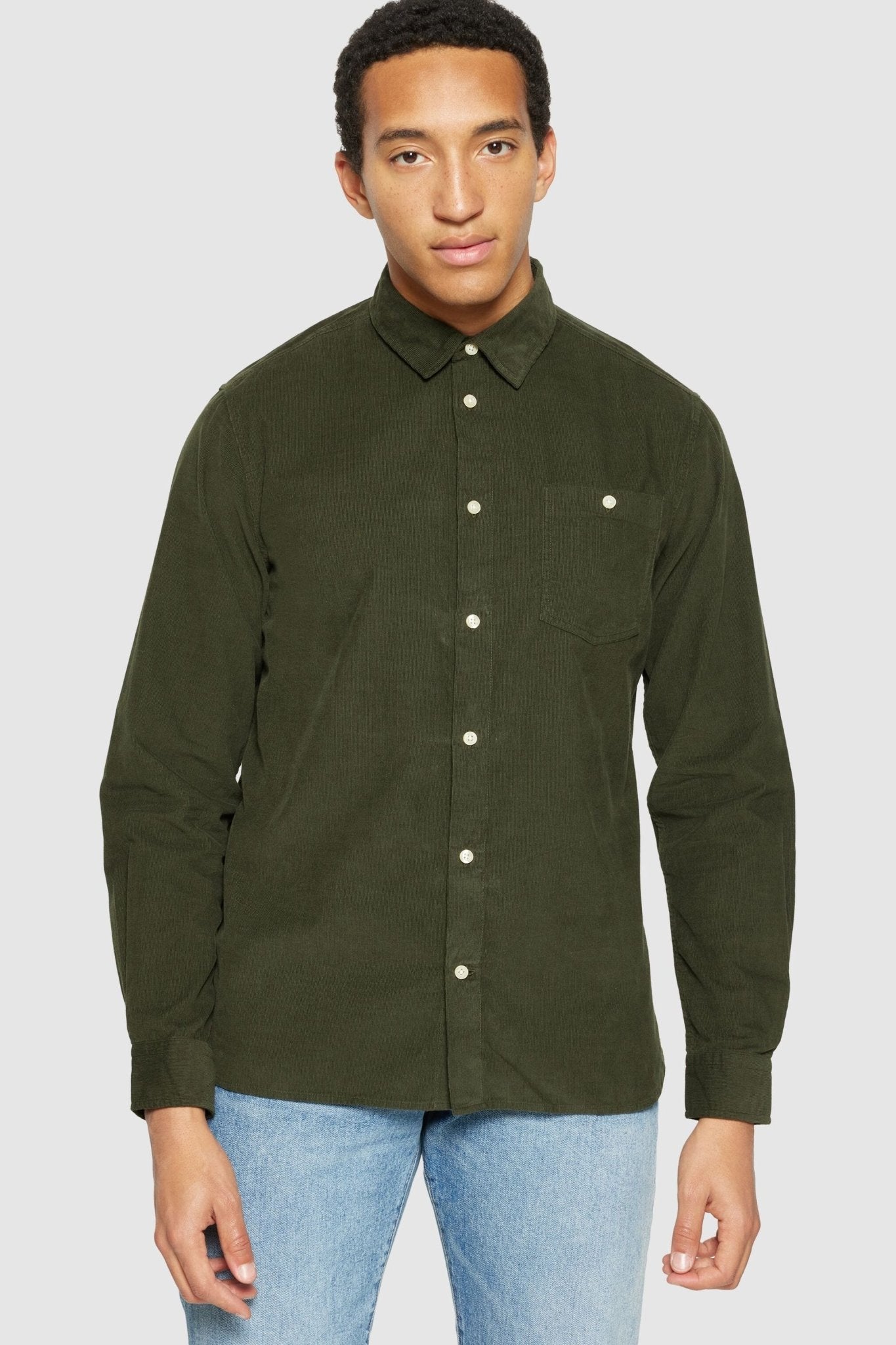 KNOWLEDGE COTTON-Dune Regular Corduroy Shirt-Forrest Night-BACKYARD