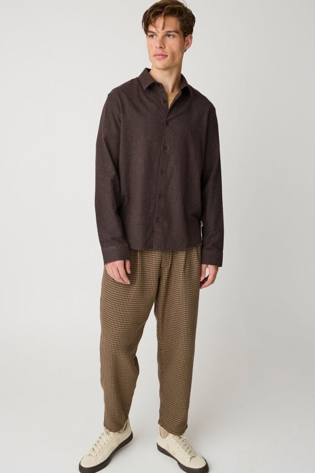 KNOWLEDGE COTTON-Dune Regular Flannel Shirt-Chocolate Torte-BACKYARD