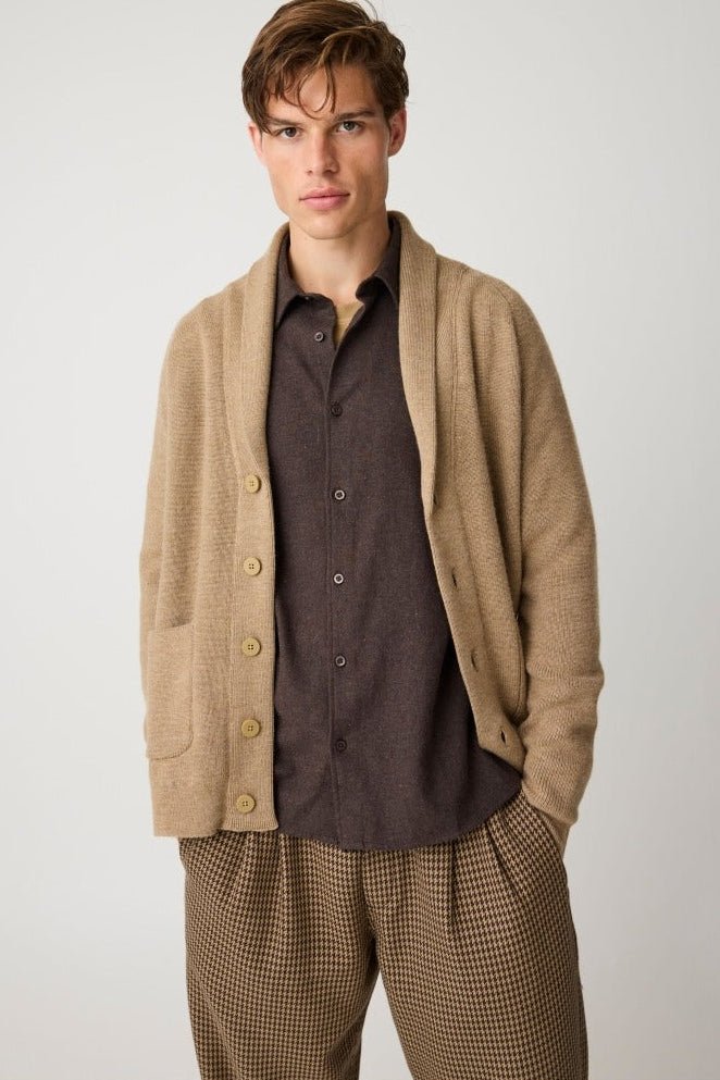 KNOWLEDGE COTTON-Dune Regular Flannel Shirt-Chocolate Torte-BACKYARD