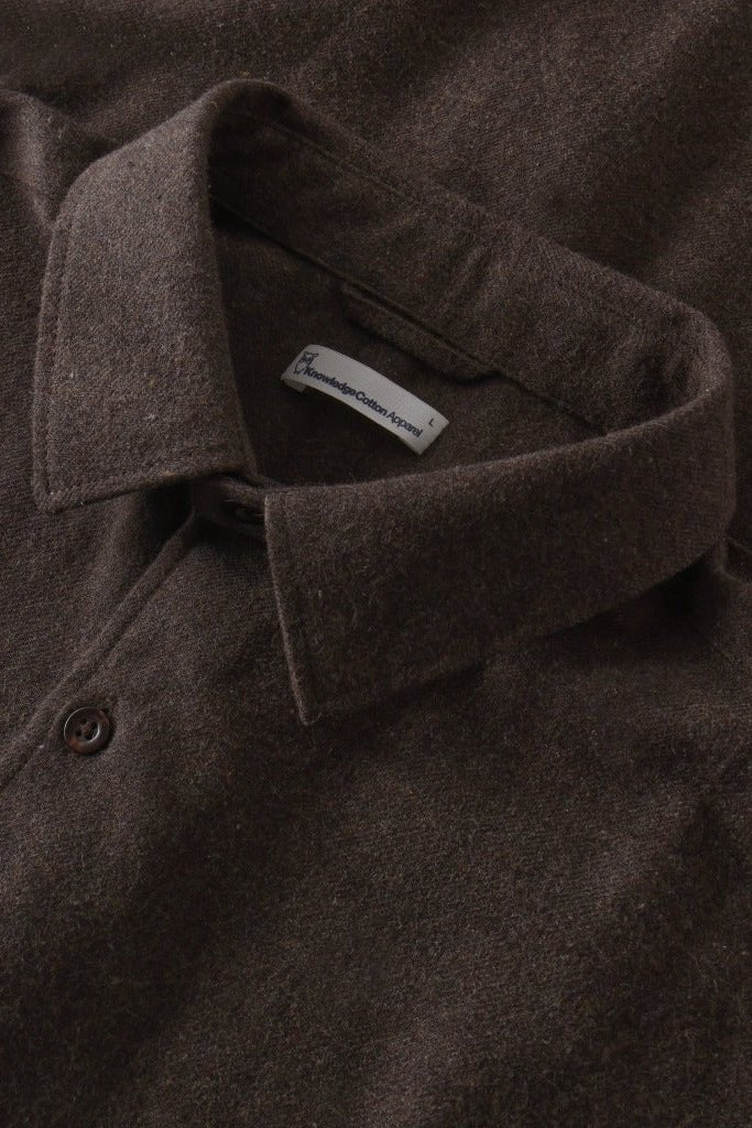 KNOWLEDGE COTTON-Dune Regular Flannel Shirt-Chocolate Torte-BACKYARD