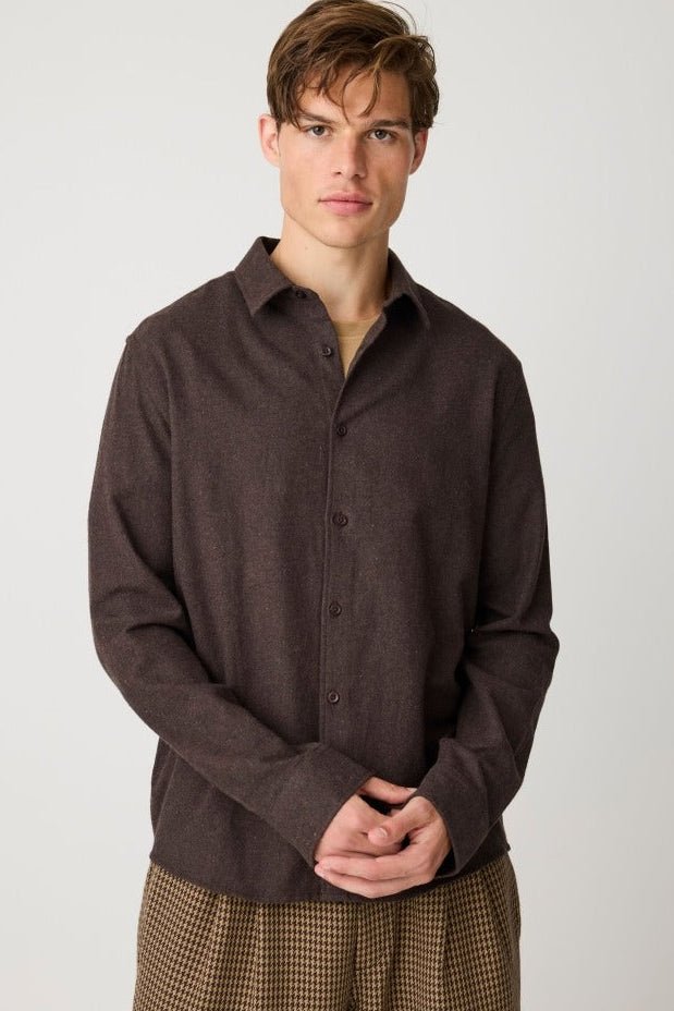KNOWLEDGE COTTON-Dune Regular Flannel Shirt-Chocolate Torte-BACKYARD