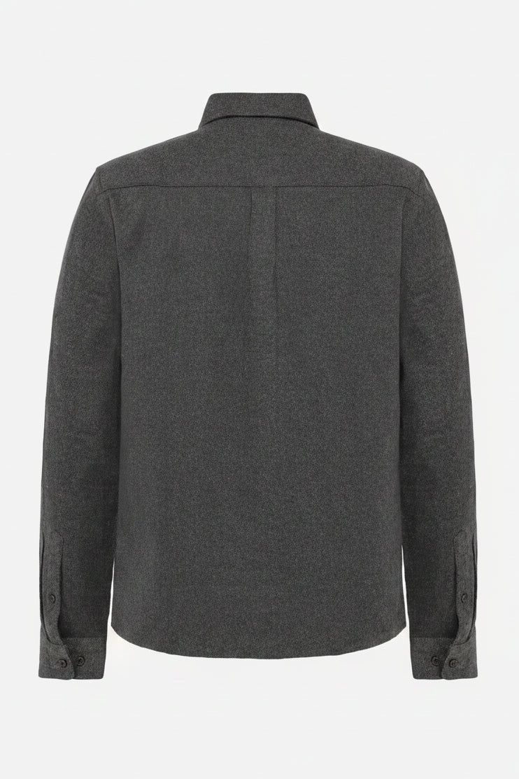 KNOWLEDGE COTTON-Dune Regular Flannel Shirt-Dark Grey Melange-BACKYARD