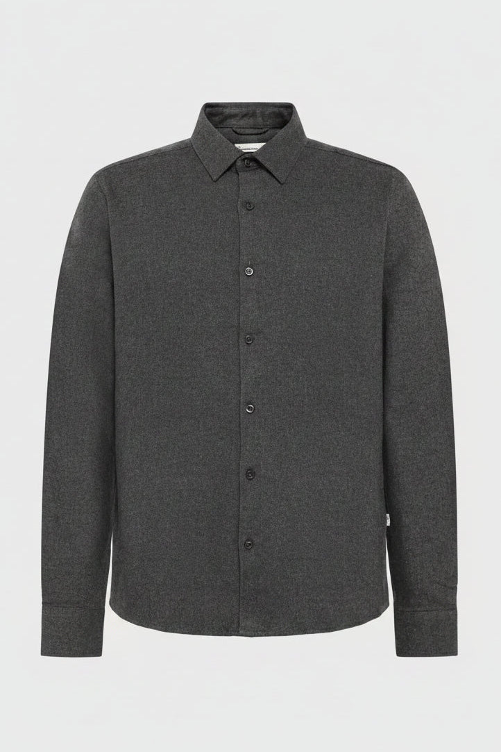 KNOWLEDGE COTTON-Dune Regular Flannel Shirt-Dark Grey Melange-BACKYARD