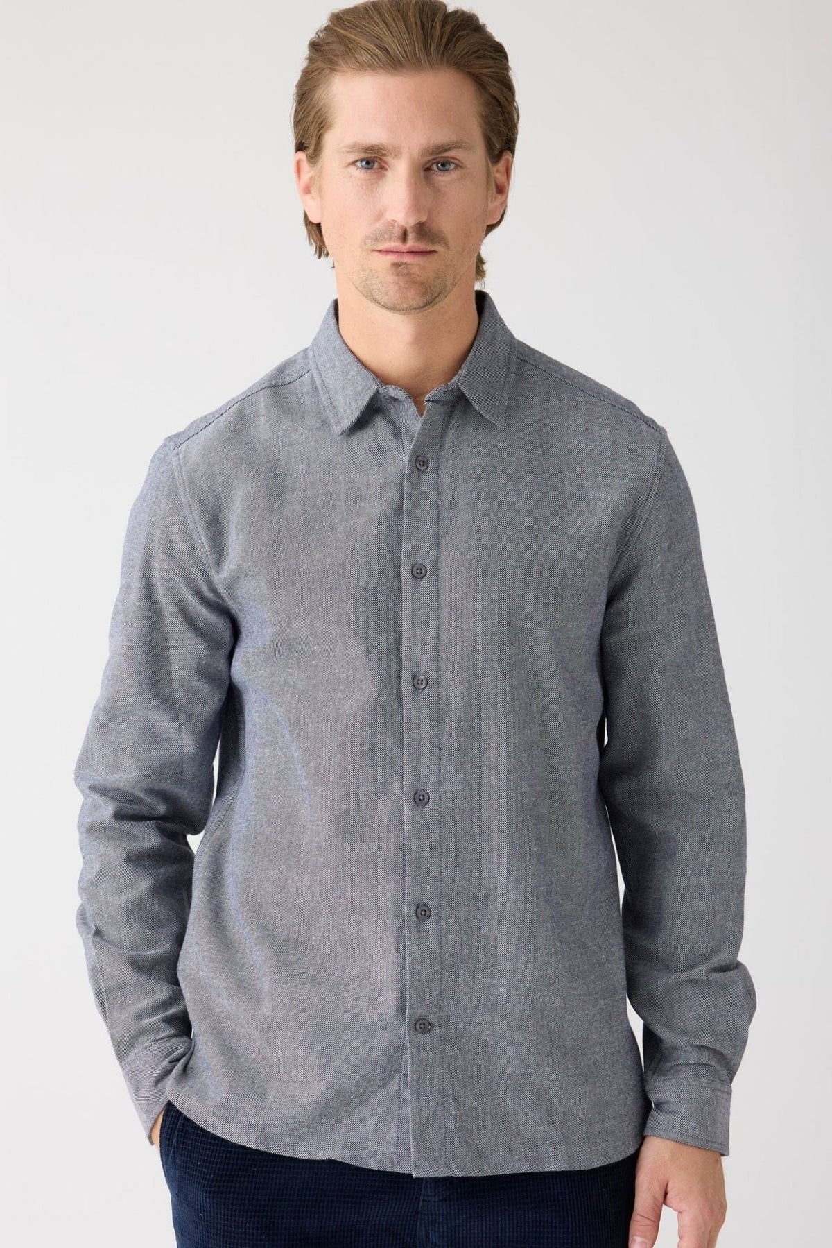 KNOWLEDGE COTTON-Dune Regular Flannel Shirt-Night Sky-BACKYARD