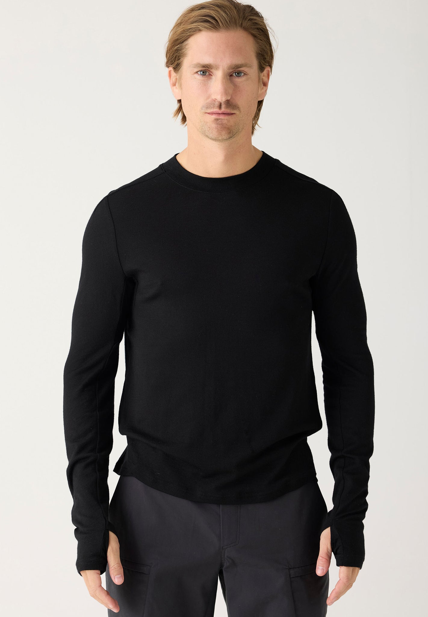 KNOWLEDGE COTTON - Dynamic Wool Long Sleeve T-Shirt - Black Jet - BACKYARD