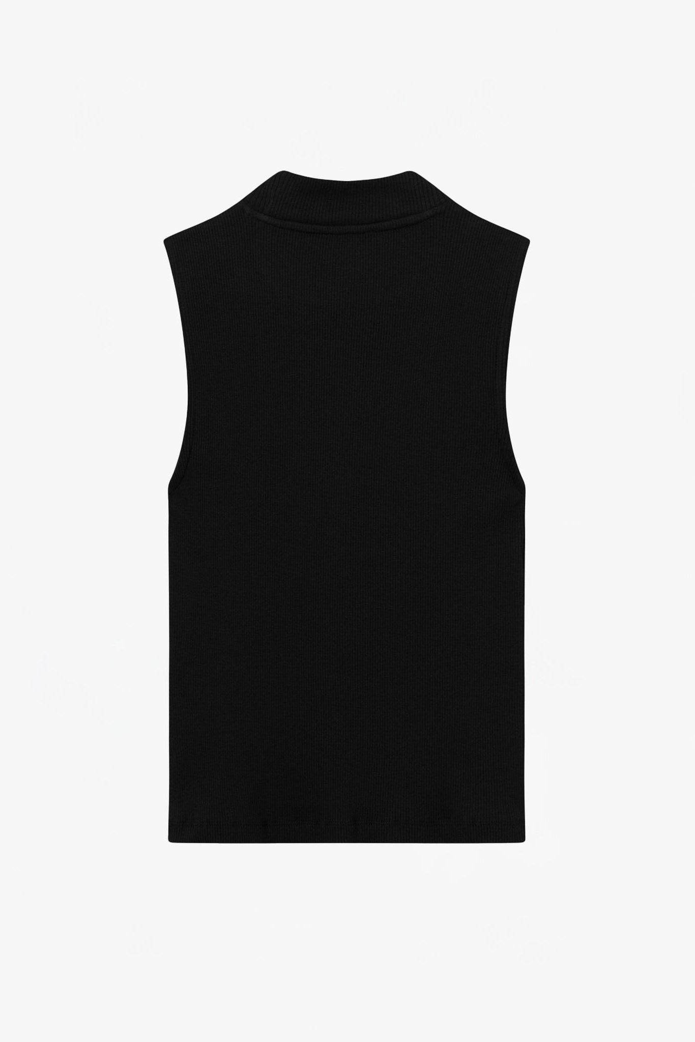 KNOWLEDGE COTTON - High Neck Rib Top - Black Jet - BACKYARD
