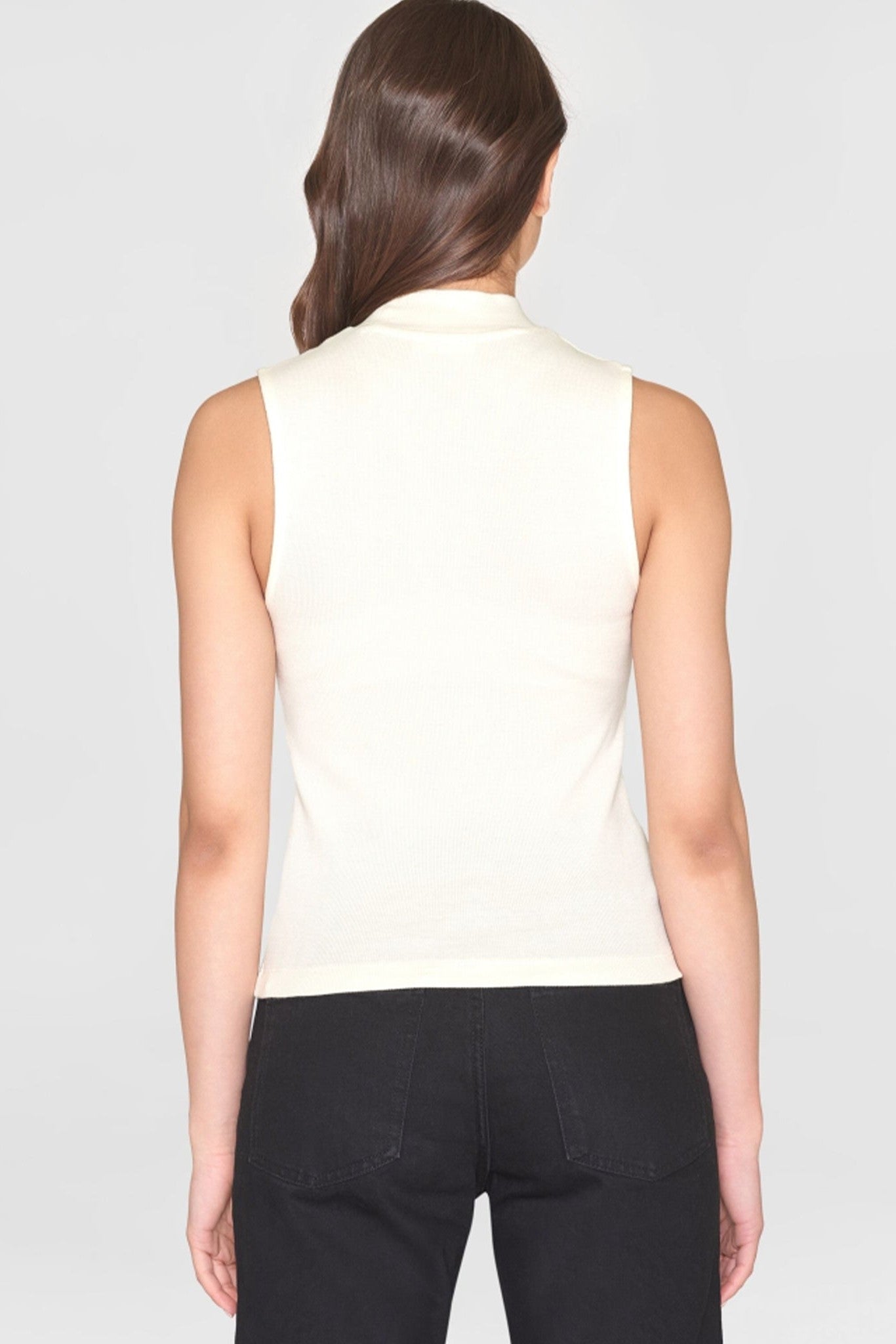 KNOWLEDGE COTTON - High Neck Rib Top - Star White - BACKYARD