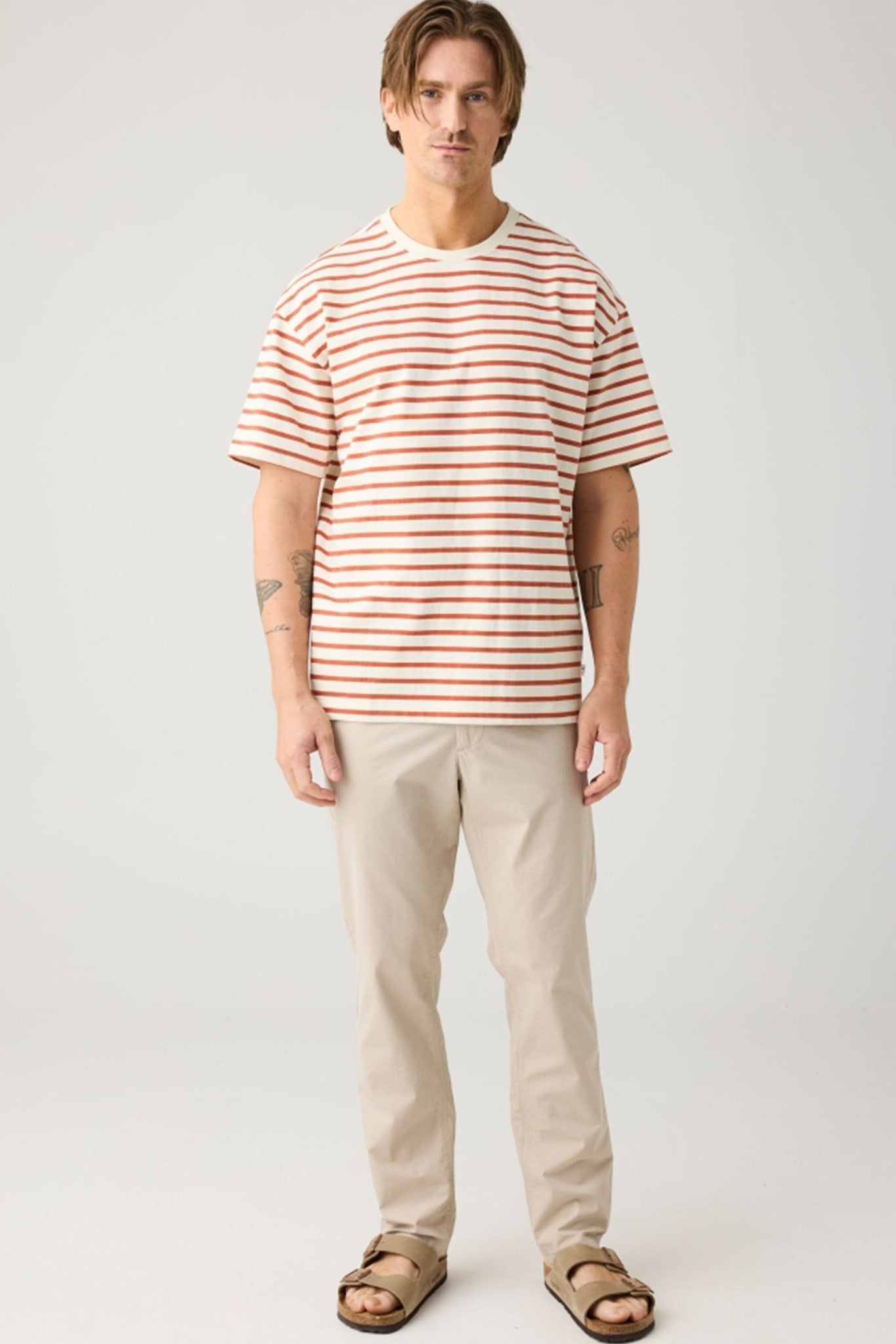 KNOWLEDGE COTTON - Organic Cotton Striped T-Shirt - Red Stripe - BACKYARD