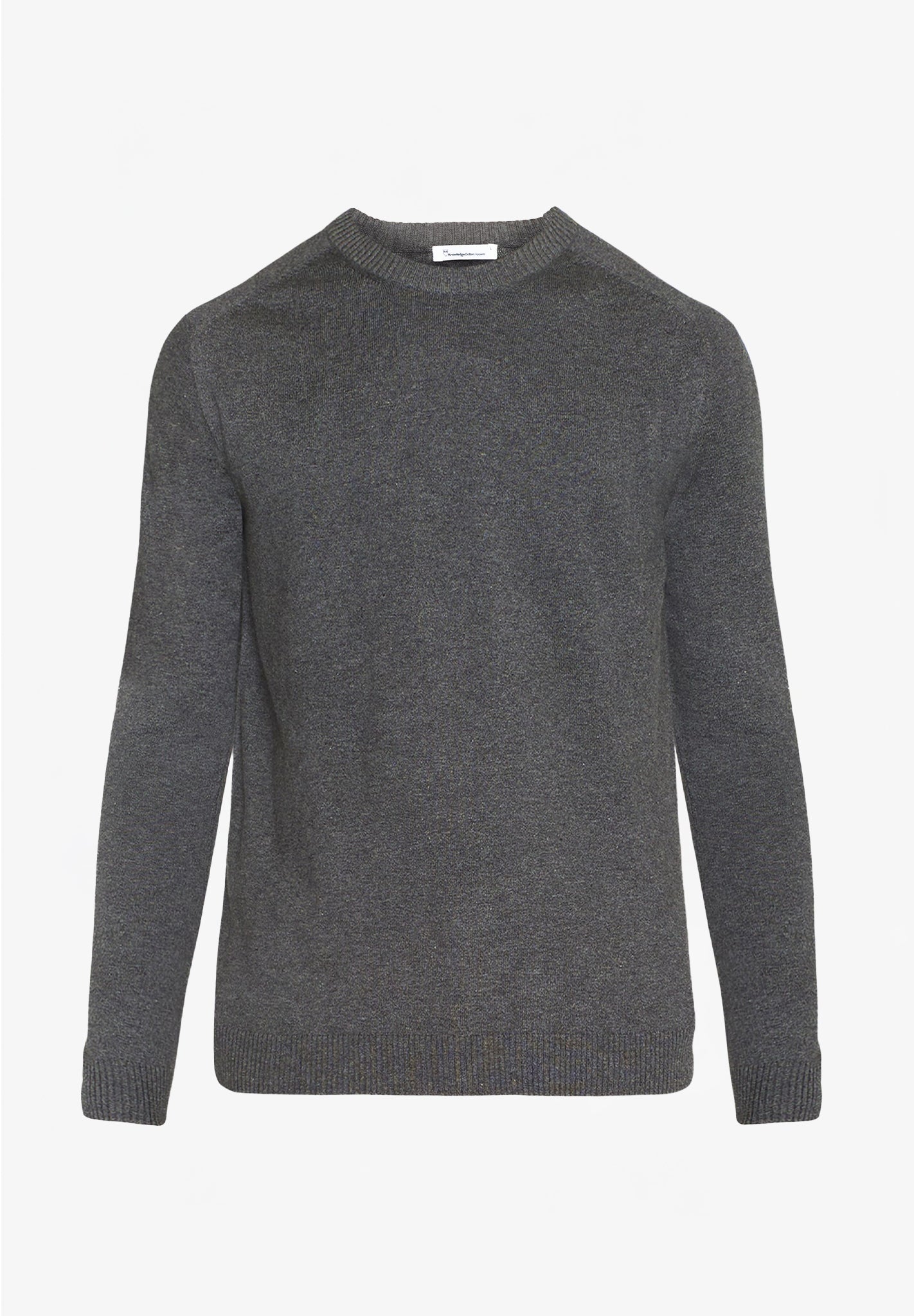 KNOWLEDGE COTTON - Regular Merino Knit Crew Neck - Dark Grey Melange - BACKYARD