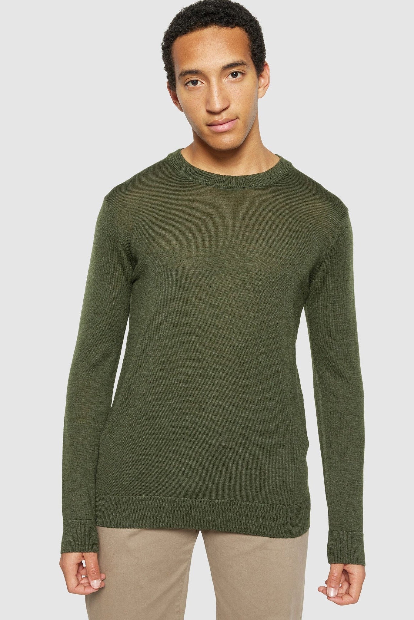 KNOWLEDGE COTTON - Regular Merino Knit Crew Neck - Forest Night - BACKYARD