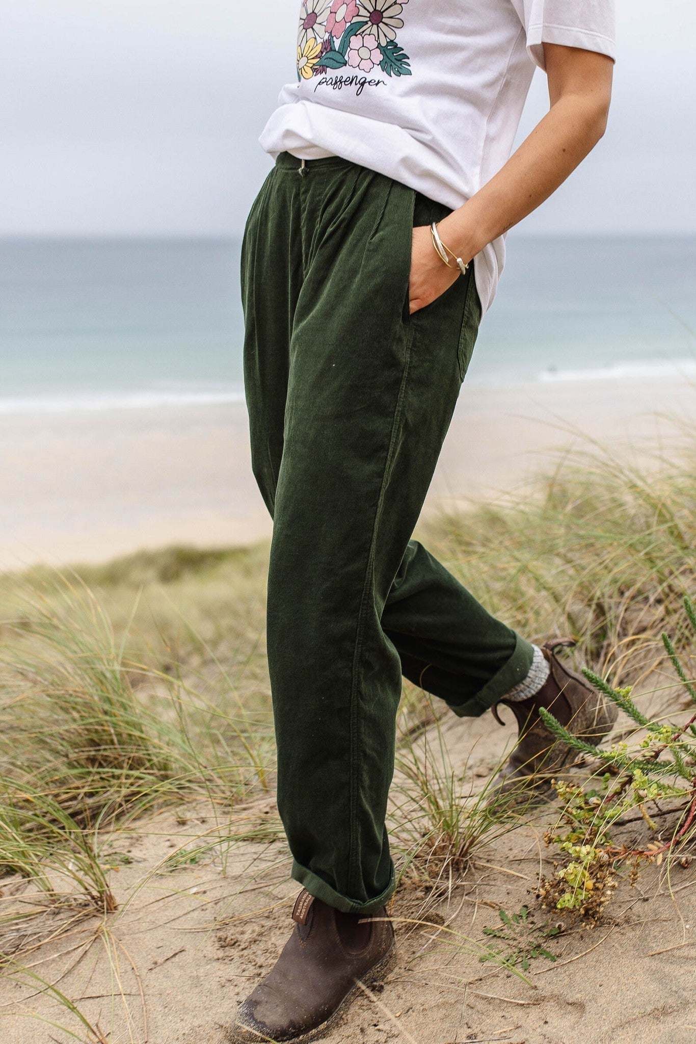 Passenger Compass Recycled Corduroy Trouser, Fir Tree at BACKYARD