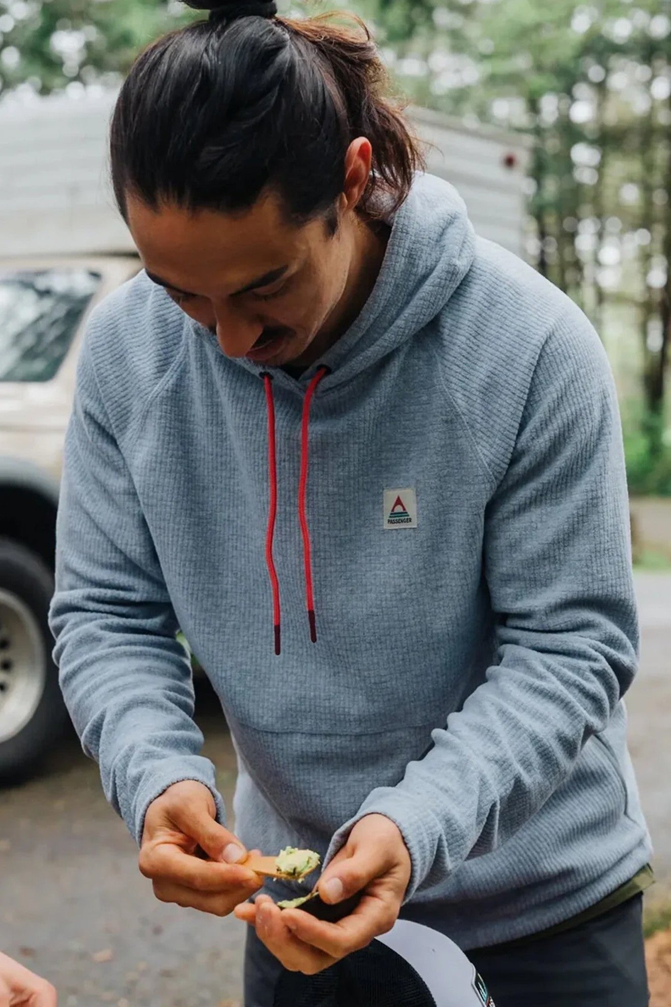 PASSENGER - Point Grid Recycled Fleece Hoodie - Grey Marl - BACKYARD