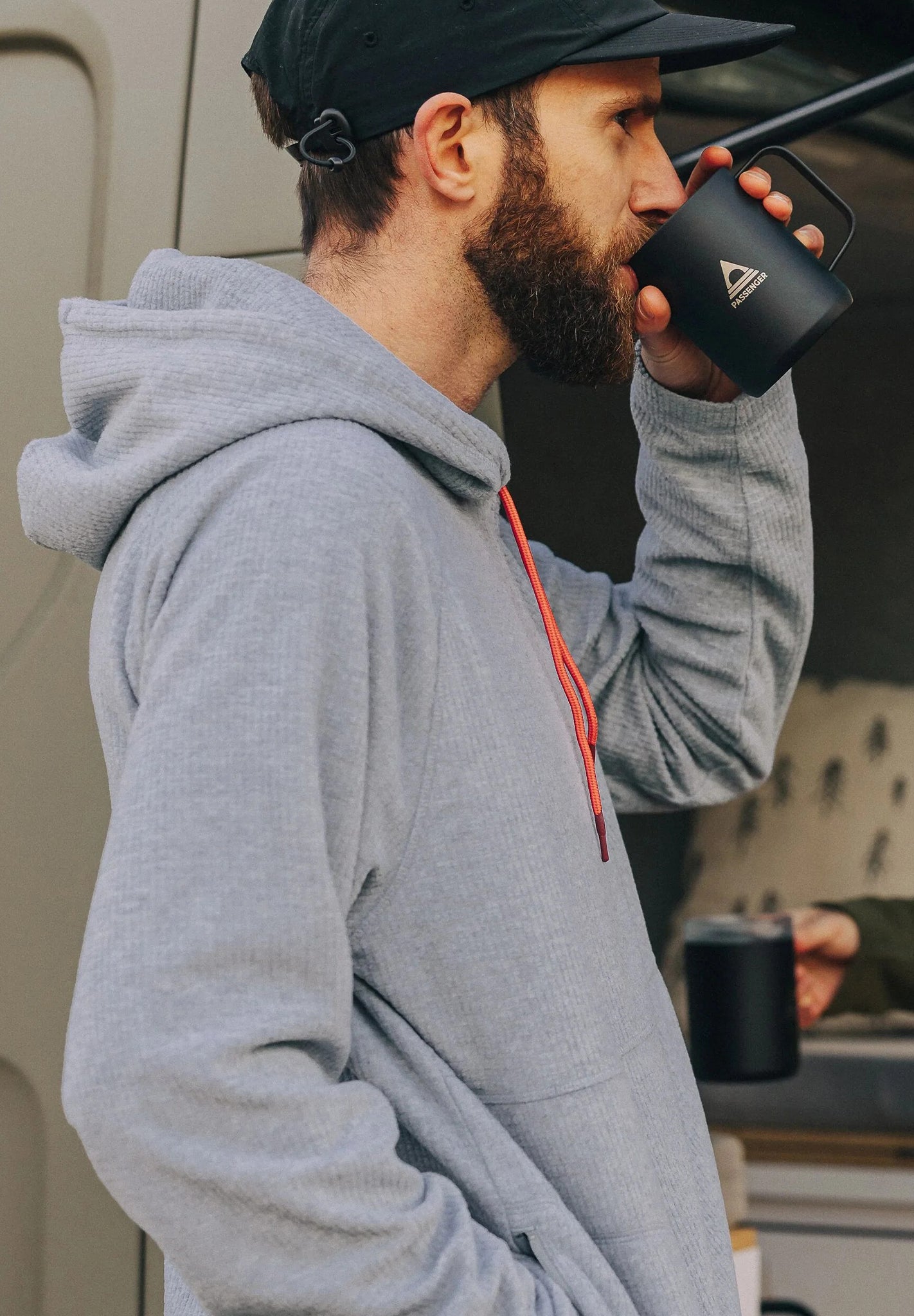 PASSENGER - Point Grid Recycled Fleece Hoodie - Grey Marl - BACKYARD