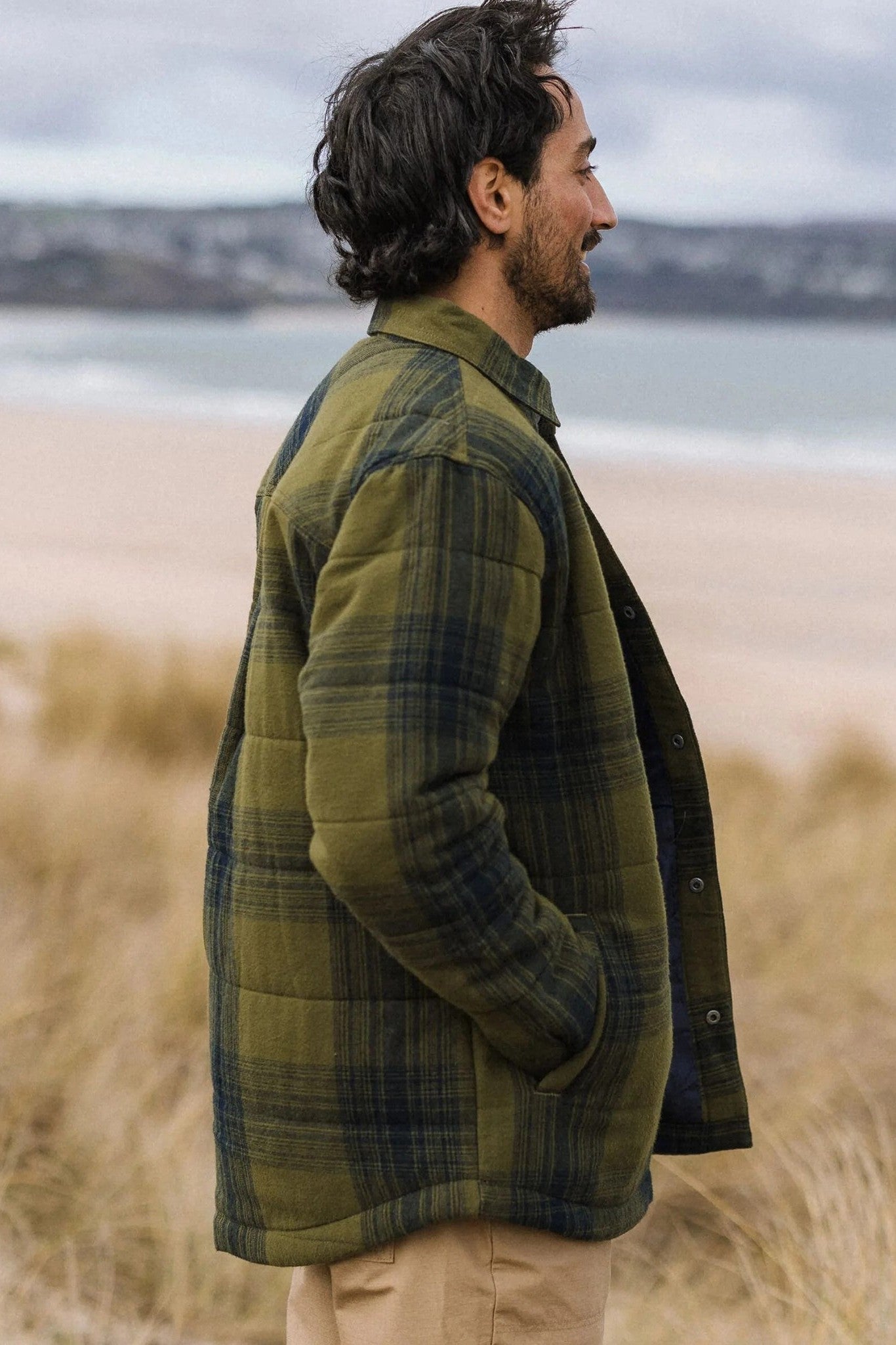PASSENGER - Taranaki Quilted Overshirt - Navy Khaki Check - BACKYARD