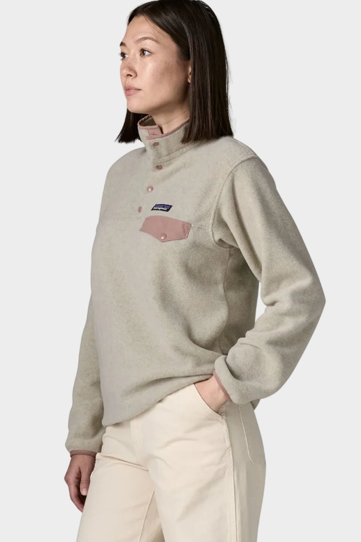 PATAGONIA-Women's Lightweight Synchilla Snap-T Pullover-Oatmeal Heather Moonrise Taupe-BACKYARD