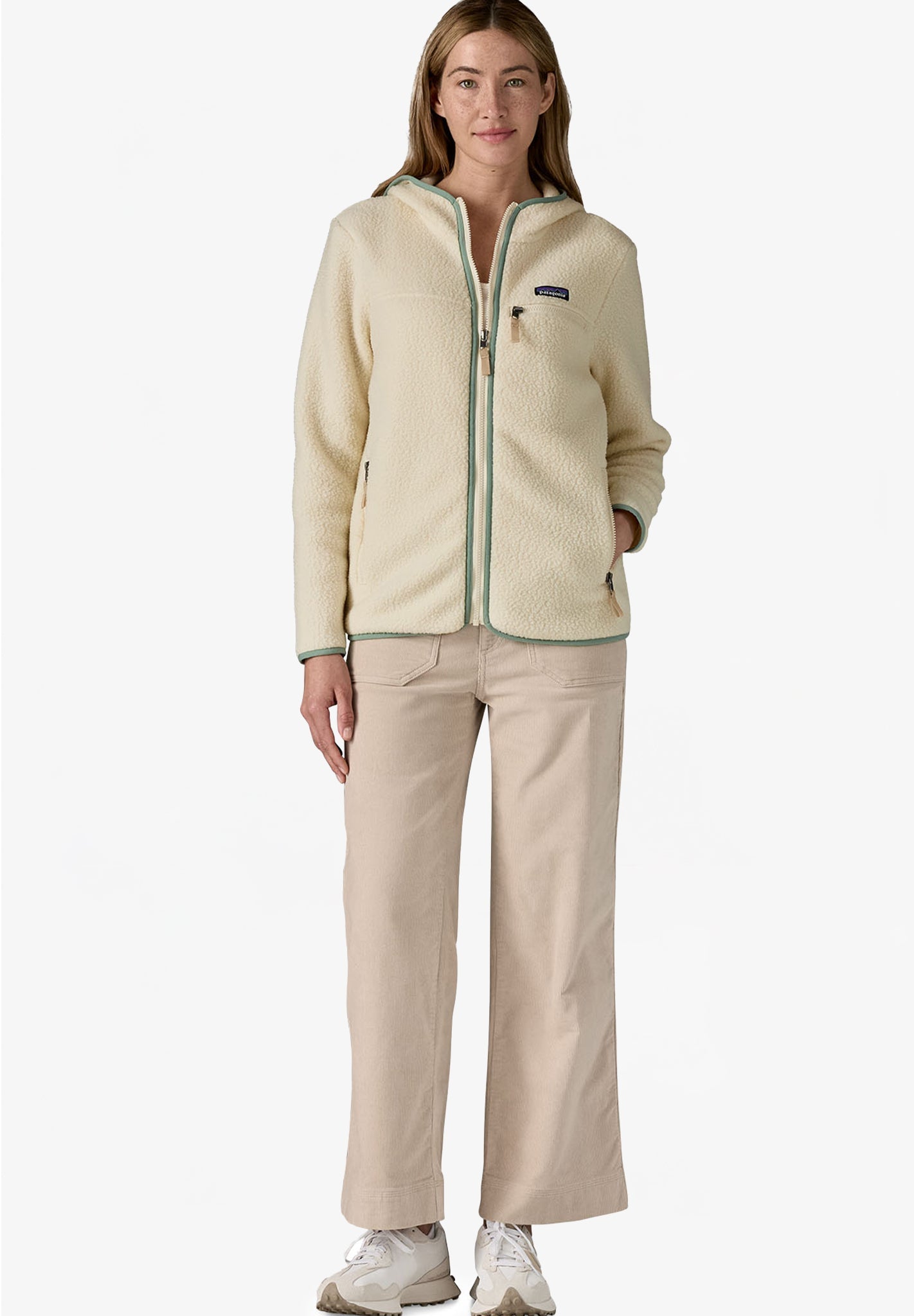 PATAGONIA - Women's Retro Pile Hoody - Natural w/Ellwood Green - BACKYARD