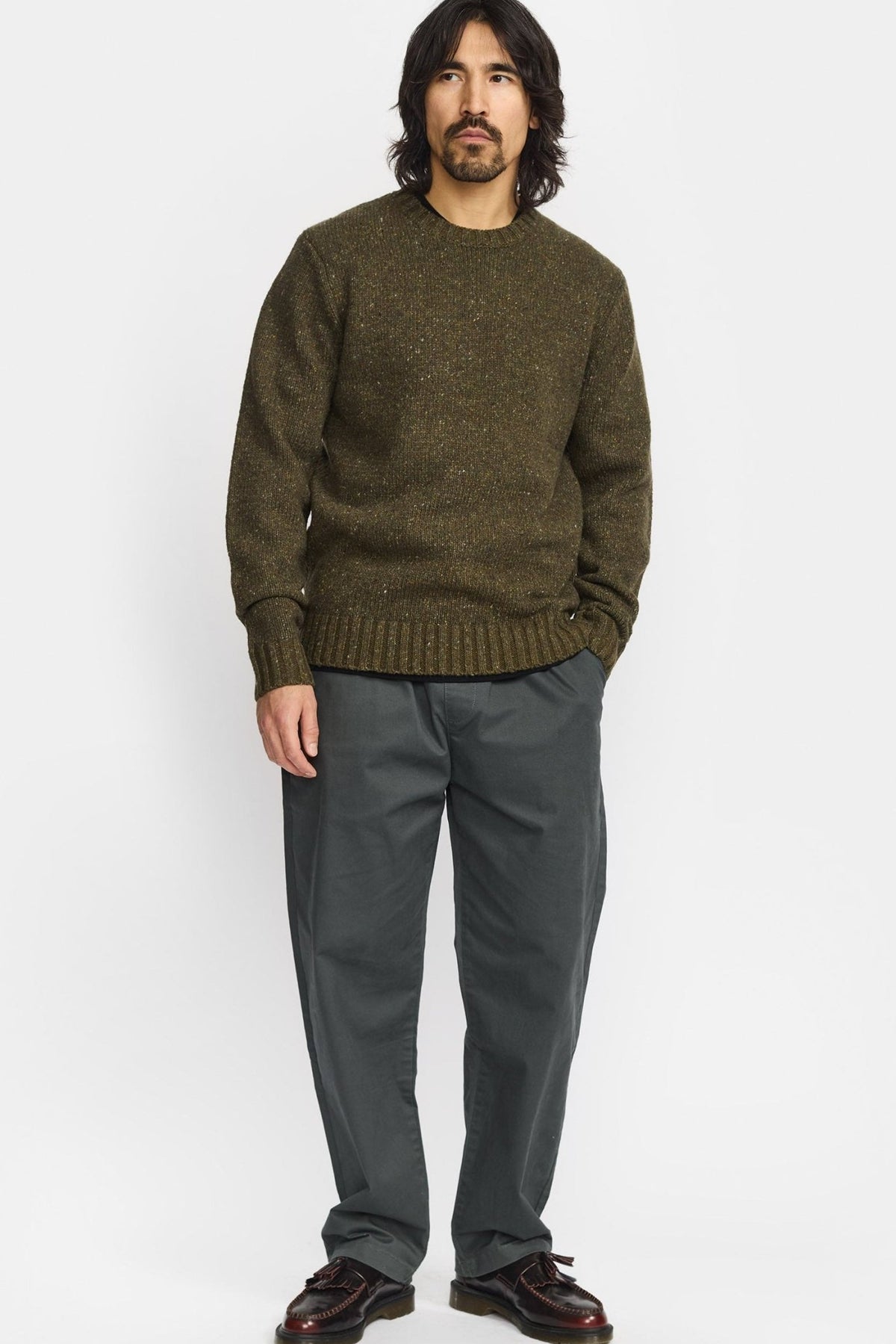 REVOLUTION-6538 Knit Sweater-Army-BACKYARD