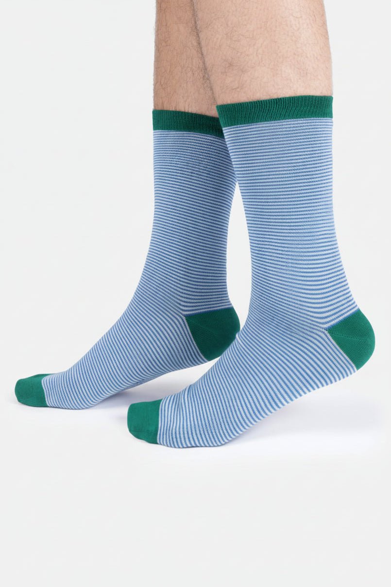 THOUGHT - Men’s Stripe Crew Socks - Light Aqua Blue - BACKYARD
