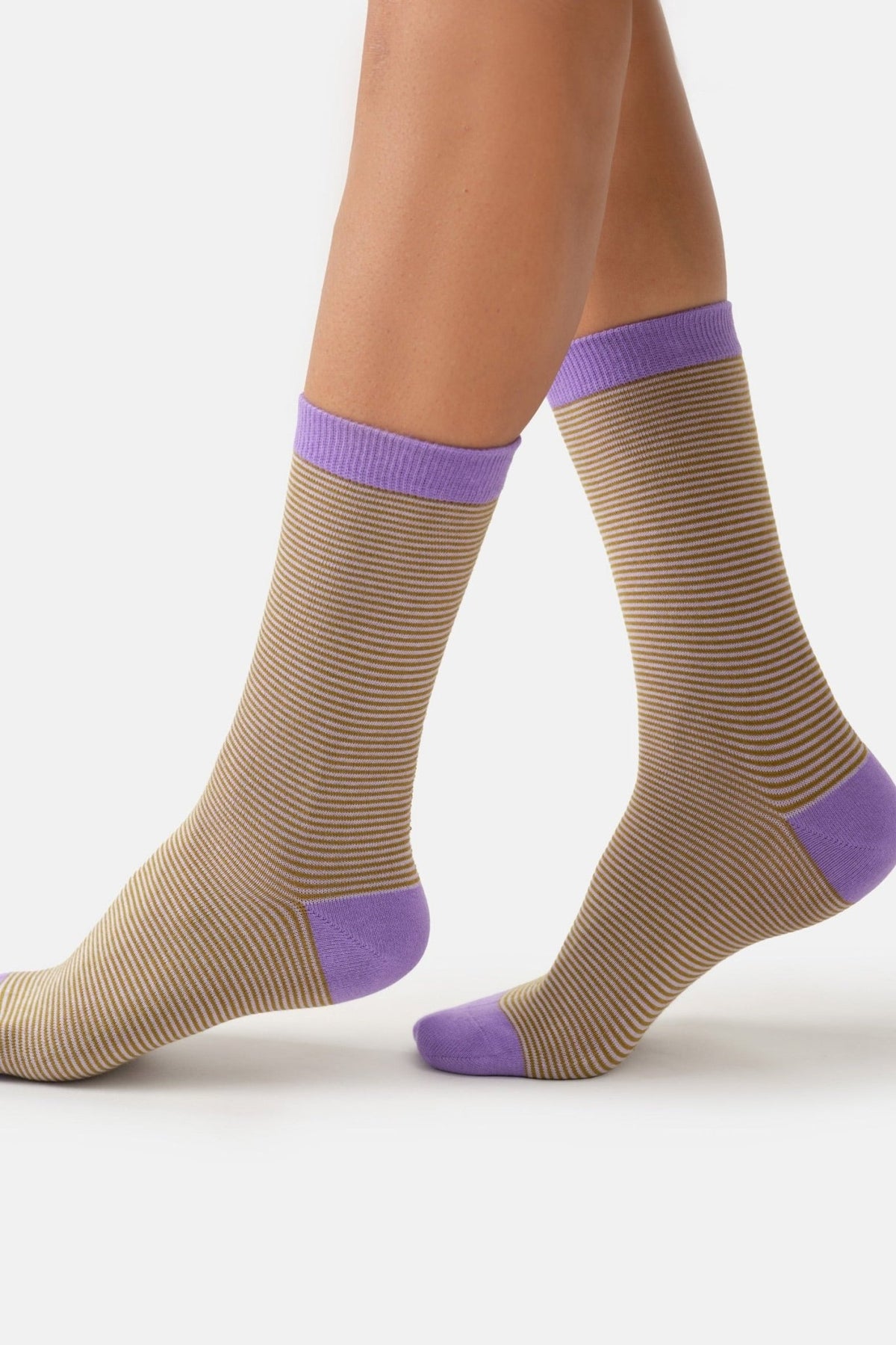 THOUGHT-Women’s Stripe Crew Socks-Chartreuse Green-BACKYARD