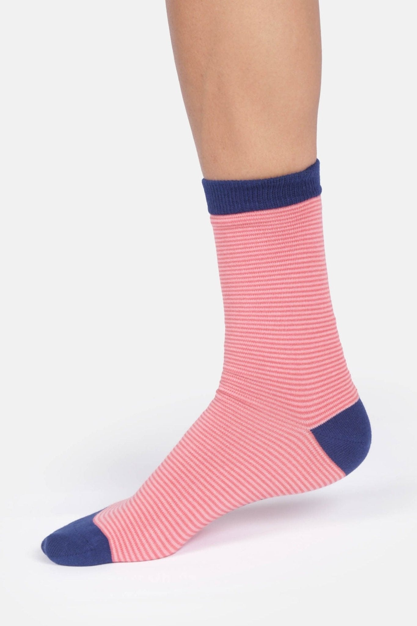 THOUGHT - Women’s Stripe Crew Socks - Cherry Blossom Pink - BACKYARD