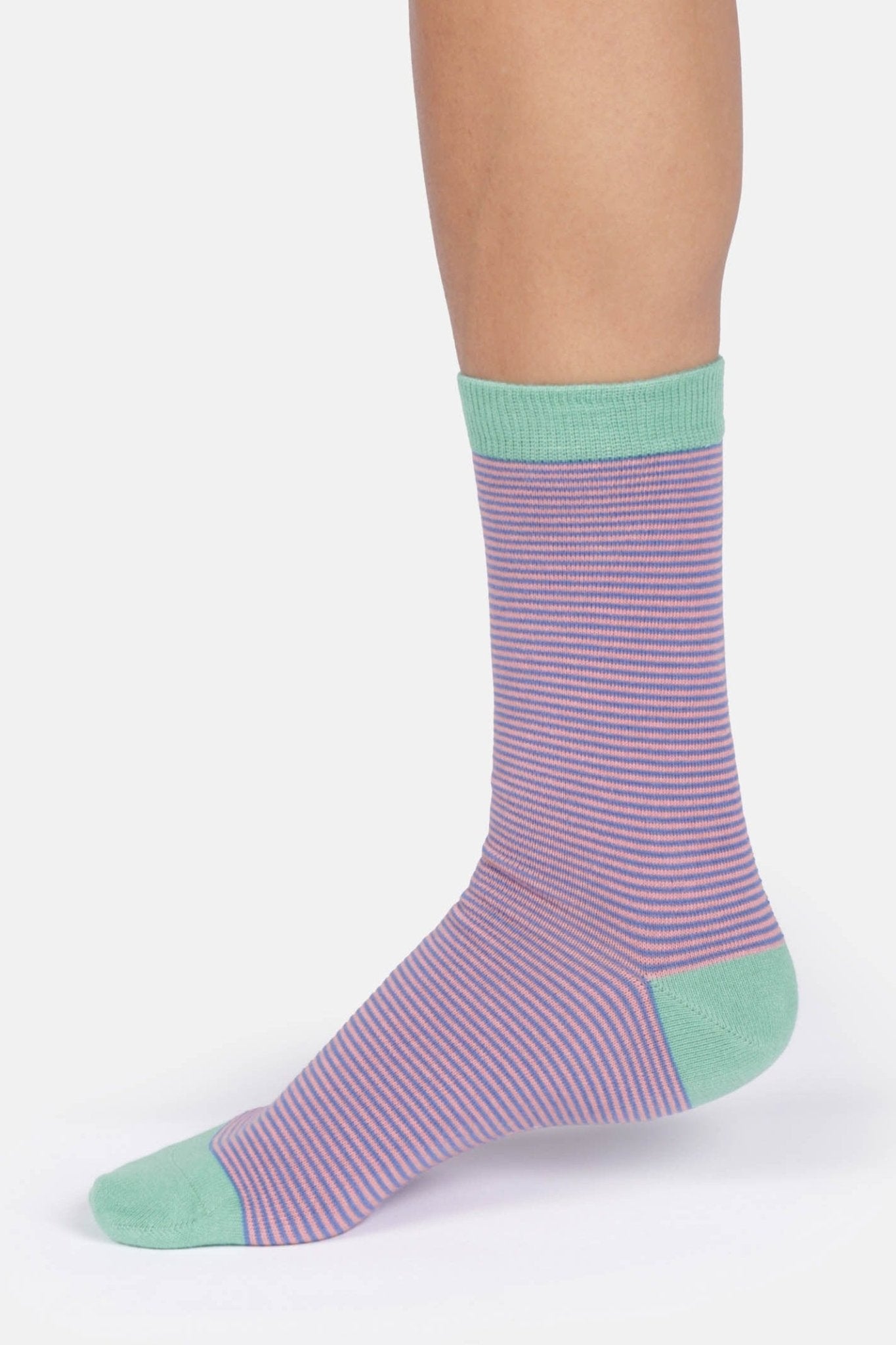 THOUGHT - Women’s Stripe Crew Socks - French Blue - BACKYARD