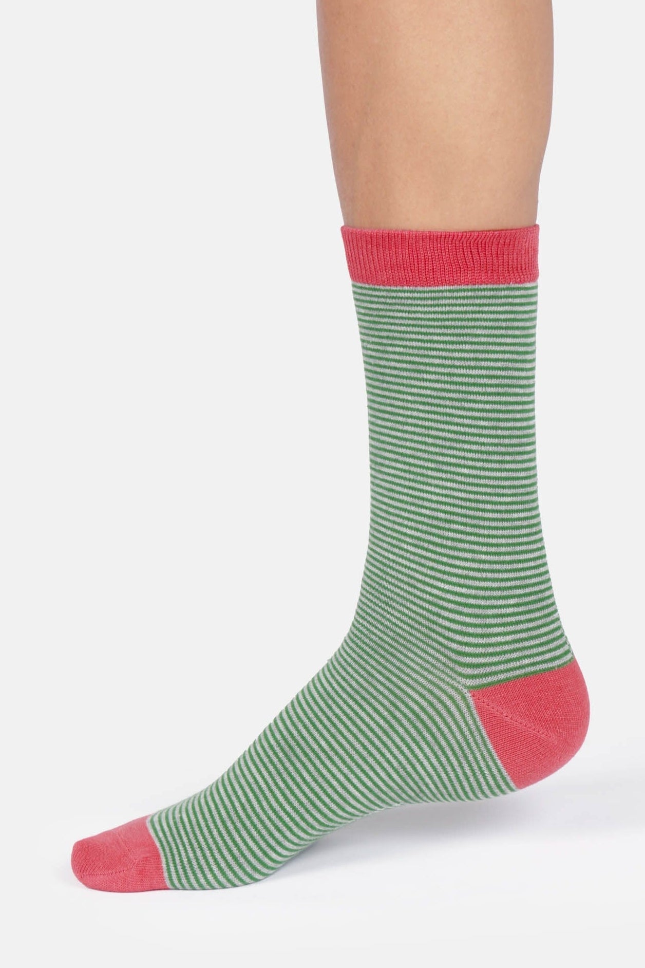 THOUGHT - Women’s Stripe Crew Socks - Olive Green - BACKYARD