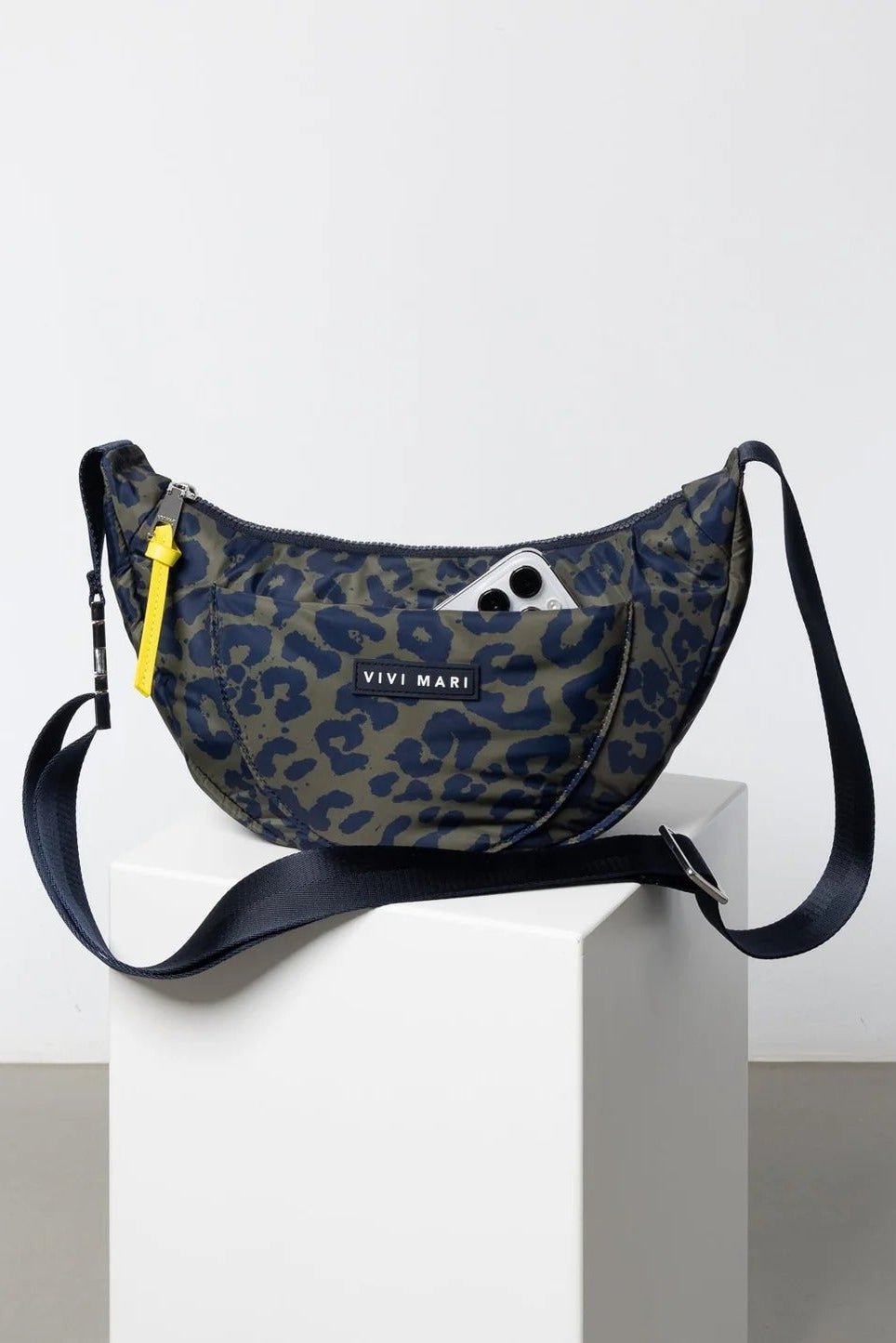 VIVI MARI-Padded Hip Bag Medium-Leo Splashes Navy Olive-BACKYARD