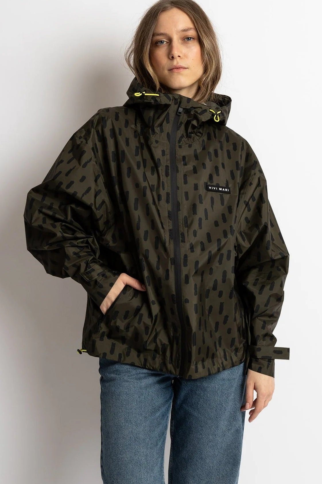 VIVI MARI-Rain Jacket Drops-Olive Black-BACKYARD