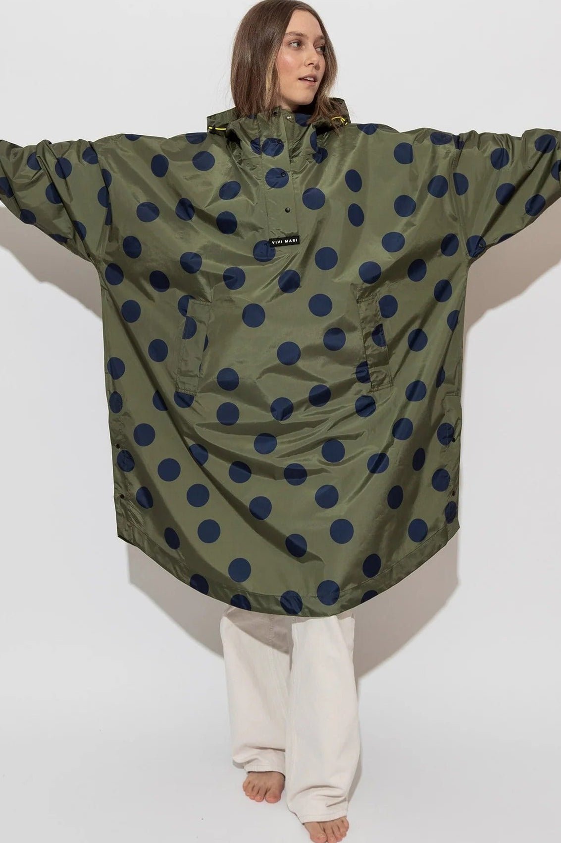 VIVI MARI-Raincoat Dots-Olive Navy-BACKYARD