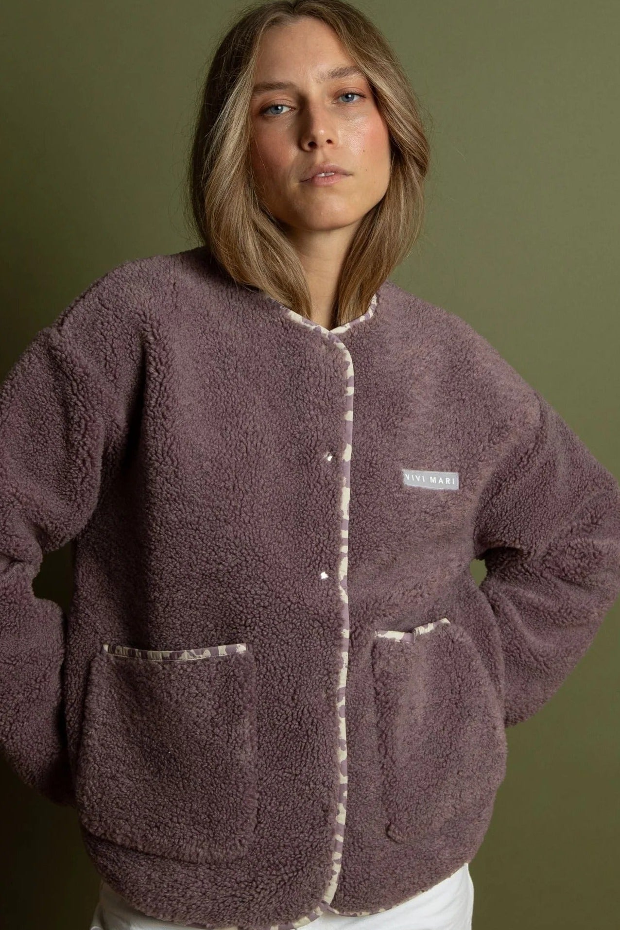 VIVI MARI-Teddy Fleece Jacket-Ash Plum-BACKYARD
